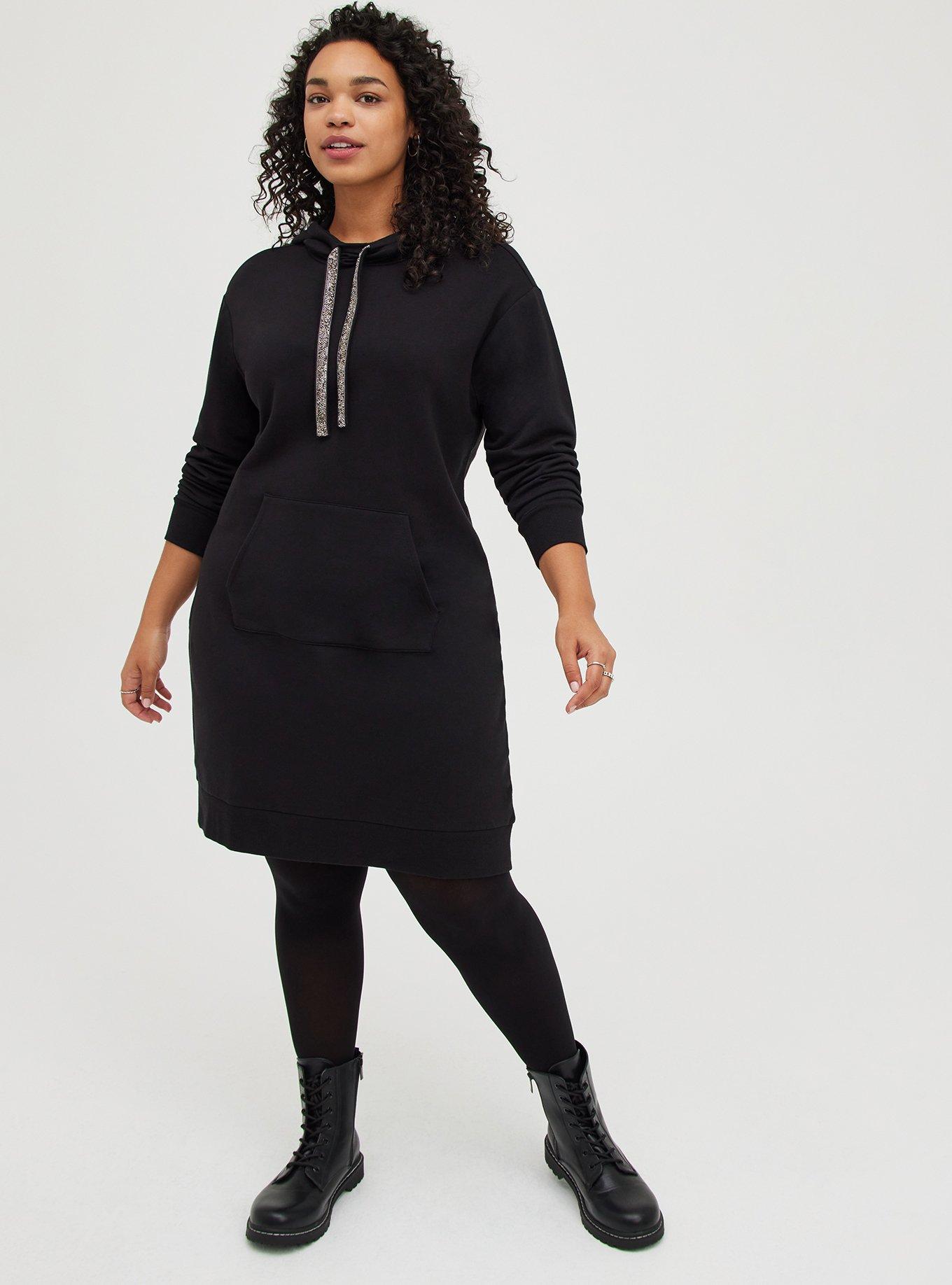 Mini Ultra Soft Fleece Hoodie Dress, DEEP BLACK, alternate