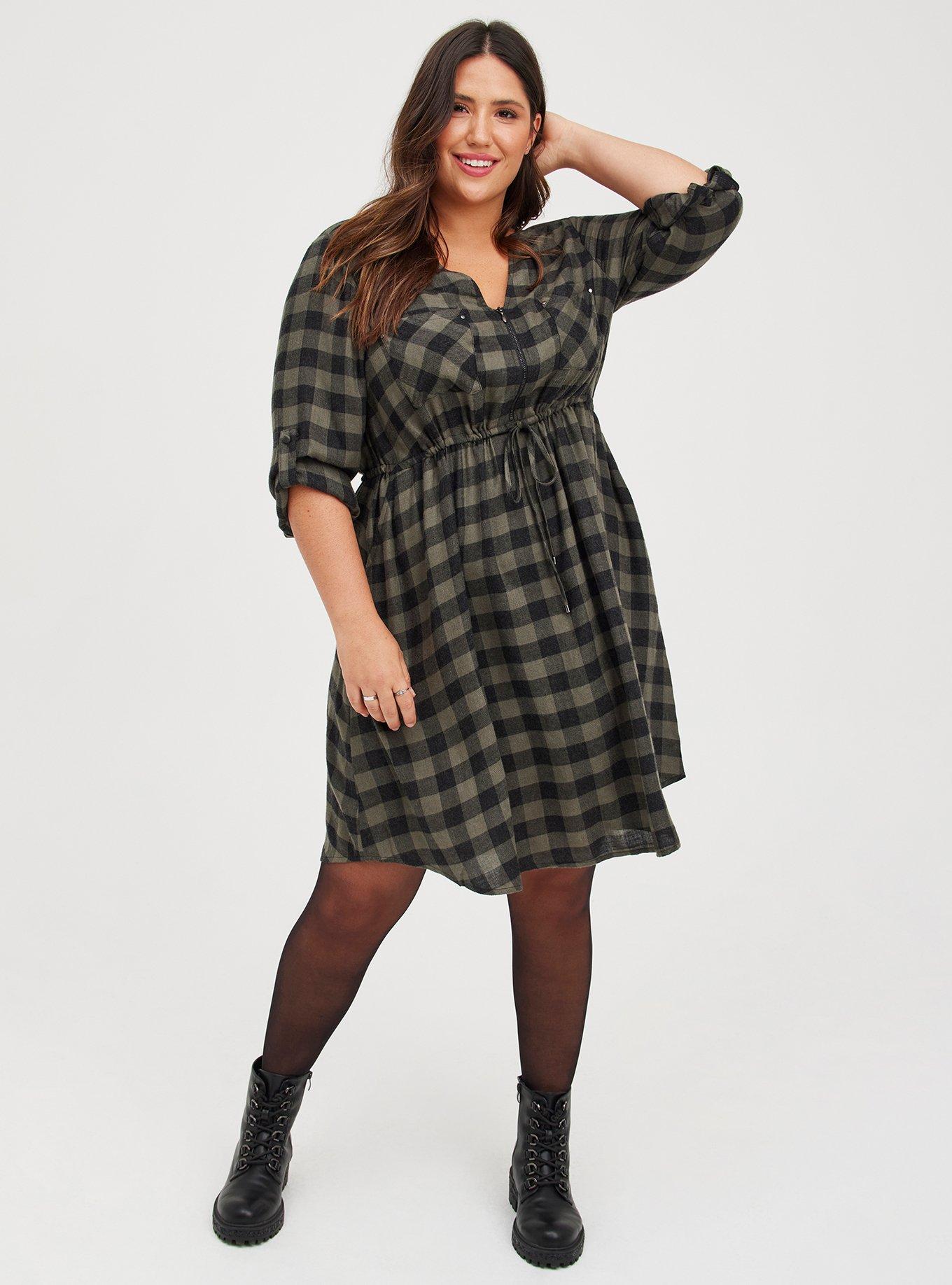 Plus Size - Mini Brushed Rayon Zip-Front Shirt Dress - Torrid