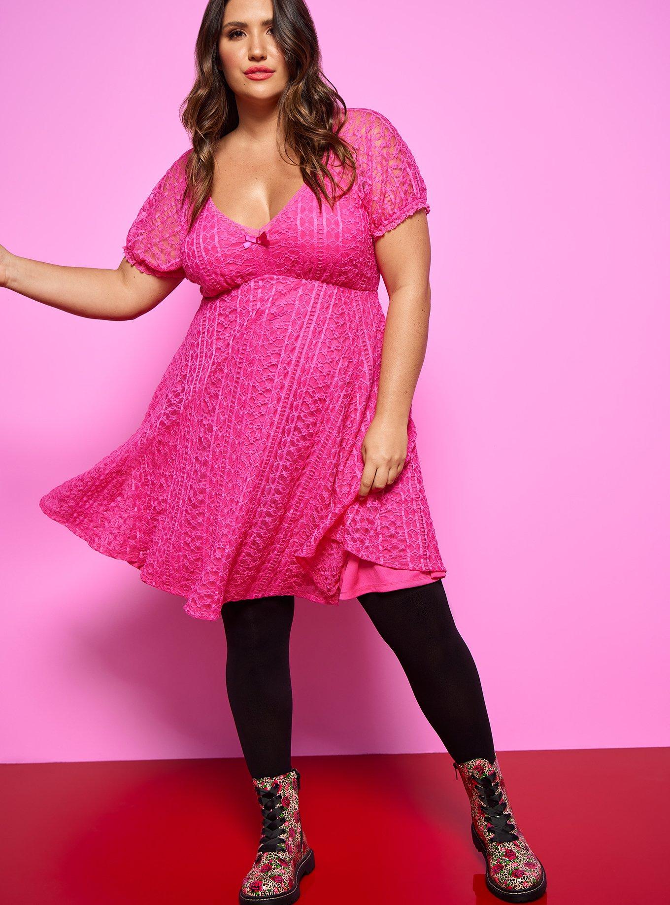 Hot Pink Knit Bell Sleeved Skater Dress, Torrid