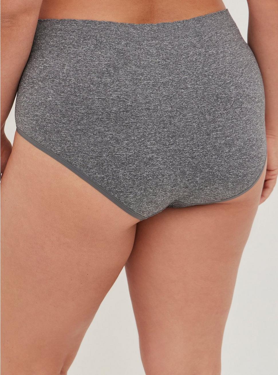 Plus Size Seamless Smooth Heather Mid Rise Brief Panty, HEATHER GREY, alternate