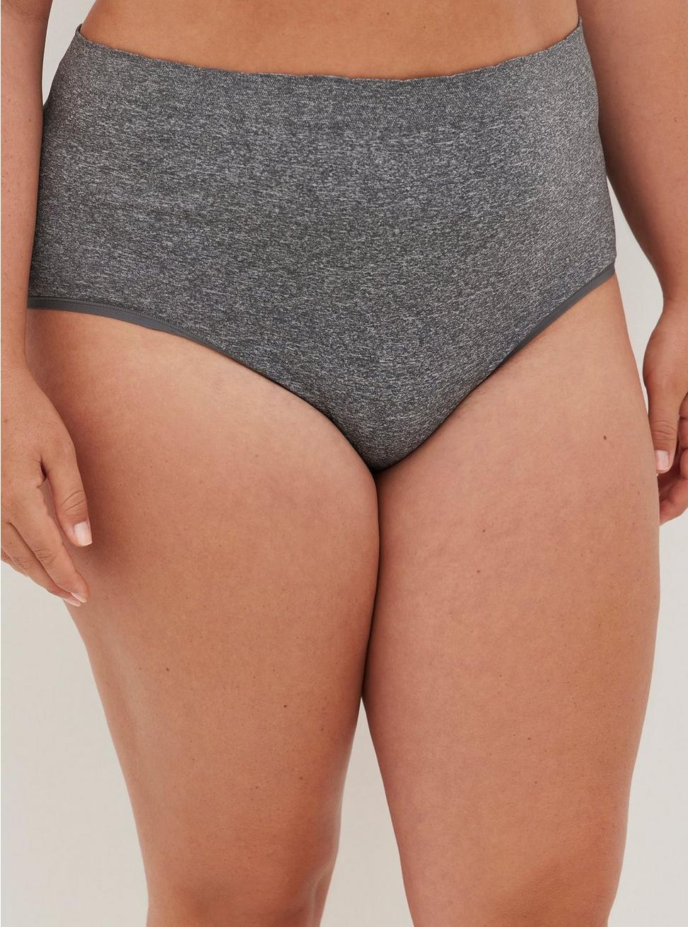 Plus Size Seamless Smooth Heather Mid Rise Brief Panty, HEATHER GREY, alternate