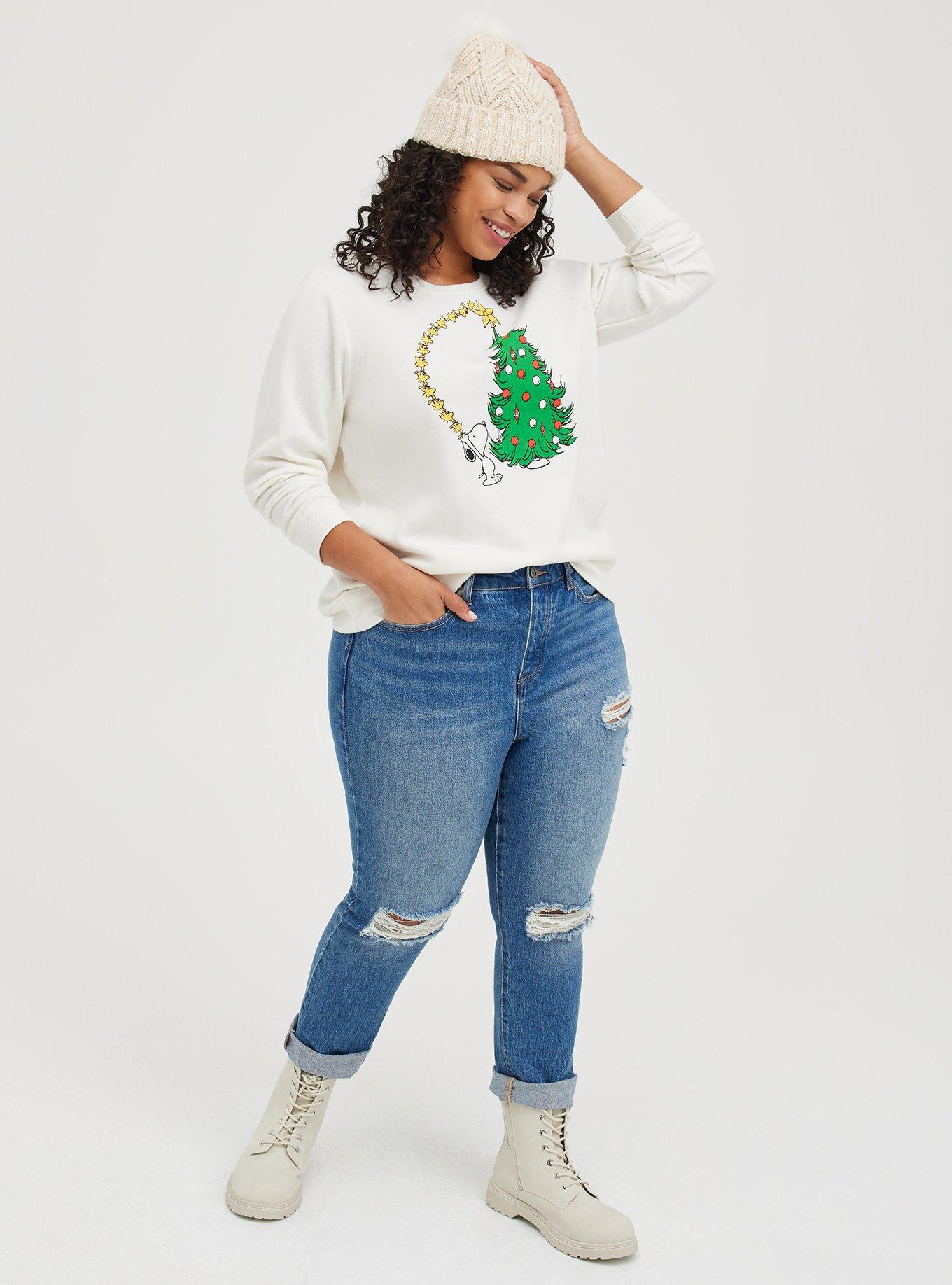 Snoopy Sweatshirt - Cozy Fleece Christmas Tree White, MARSHMALLOW, alternate