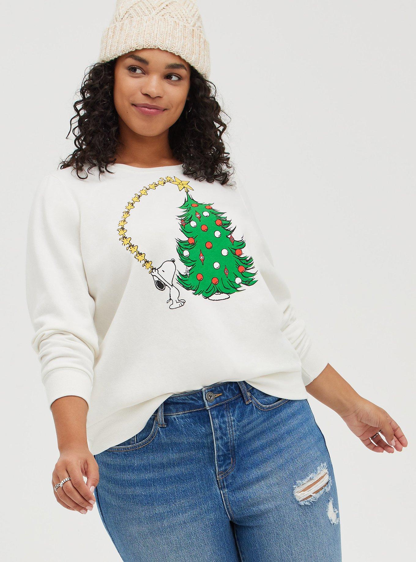Snoopy Sweatshirt - Cozy Fleece Christmas Tree White, MARSHMALLOW, alternate