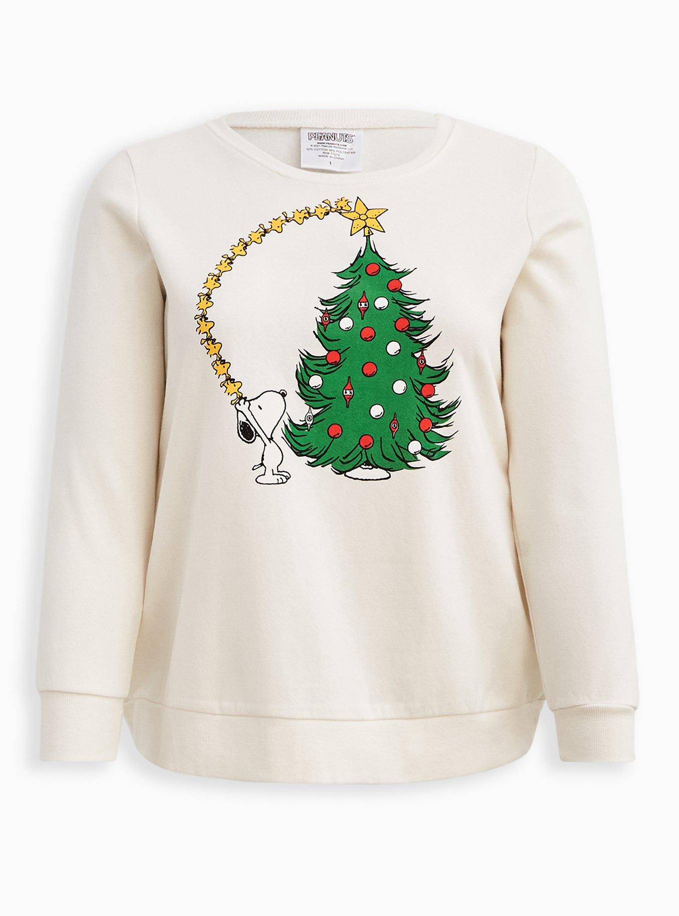 Snoopy Sweatshirt - Cozy Fleece Christmas Tree White, MARSHMALLOW, hi-res