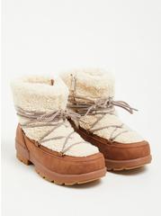 Plus Size Cold Weather Ankle Bootie - Faux Leather Shearling Brown (WW), COGNAC, hi-res
