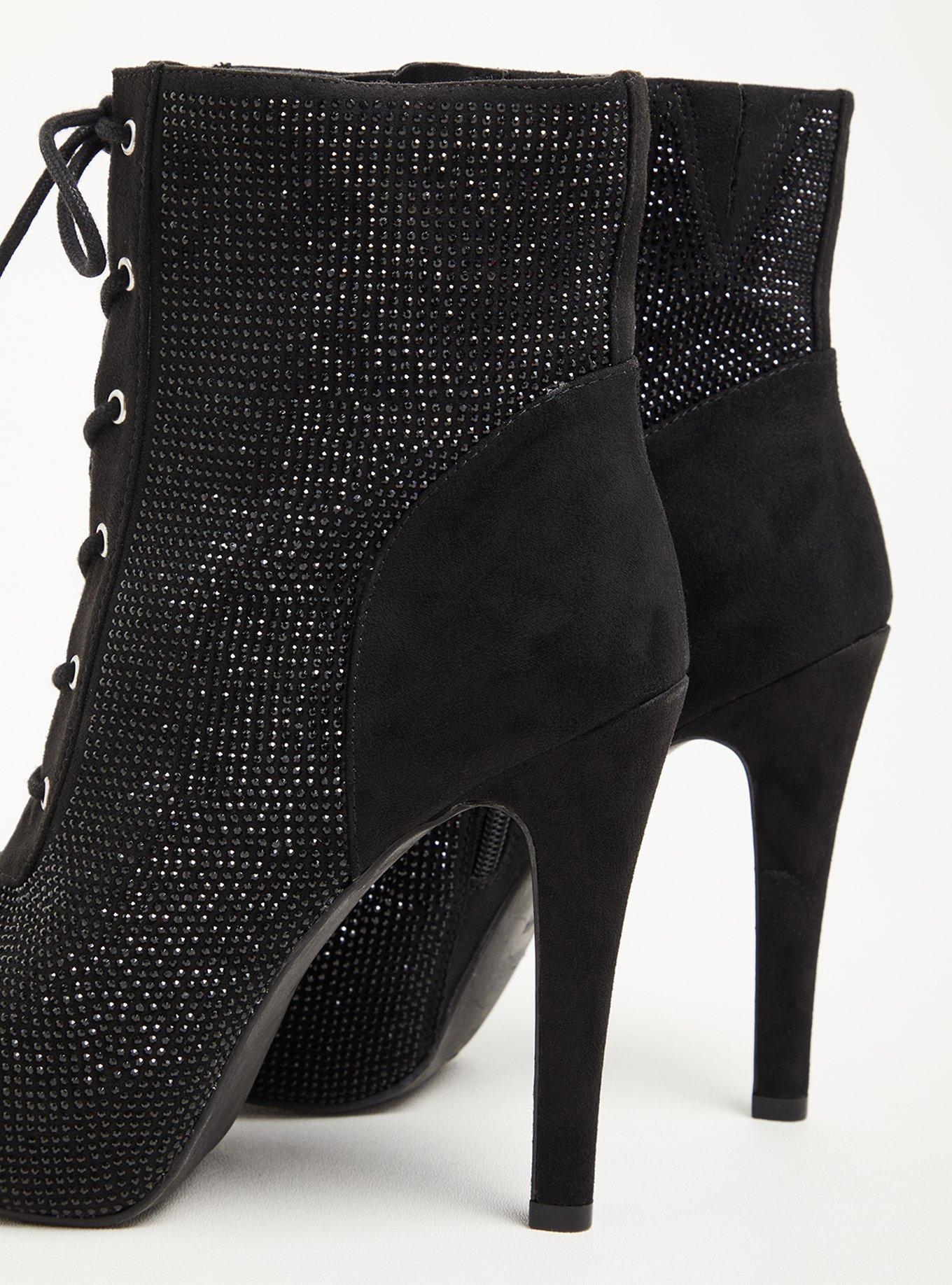 Pointed Heel Laceup Bootie - Rhinestone Black (WW), BLACK, alternate