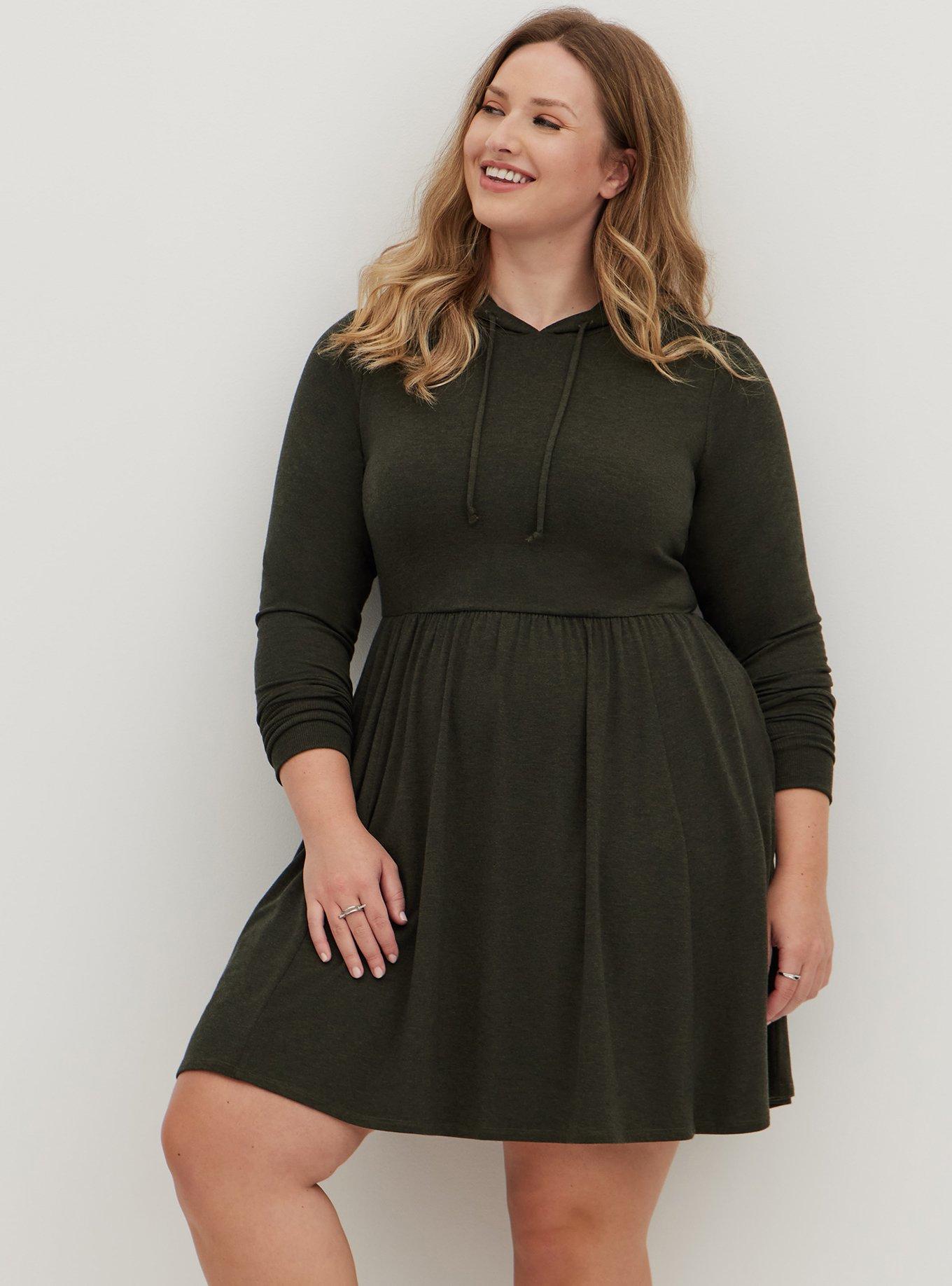Hooded Skater Dress - Super Soft Marled Olive, DEEP DEPTHS, alternate