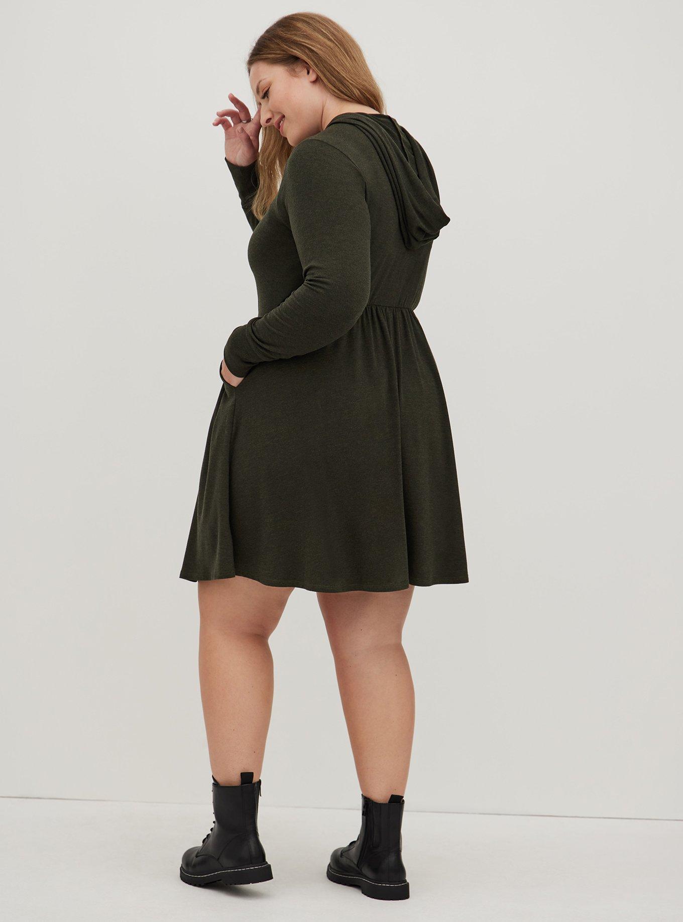 NWT Torrid Plus Size 2 2X 18/20 SKATER DRESS - SUPER SOFT PLUSH MARLED  OLIVE 