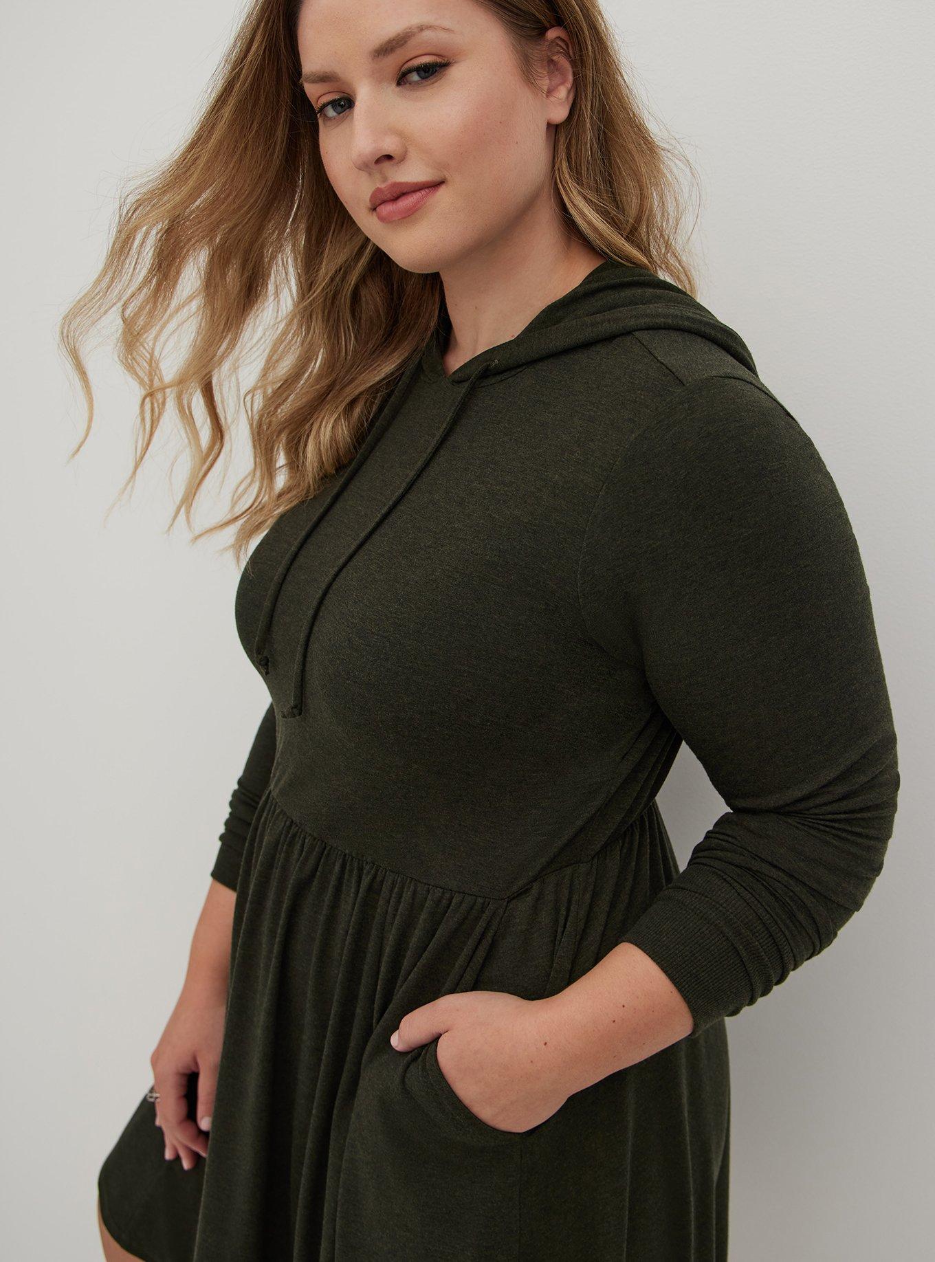 Hooded Skater Dress - Super Soft Marled Olive, DEEP DEPTHS, alternate