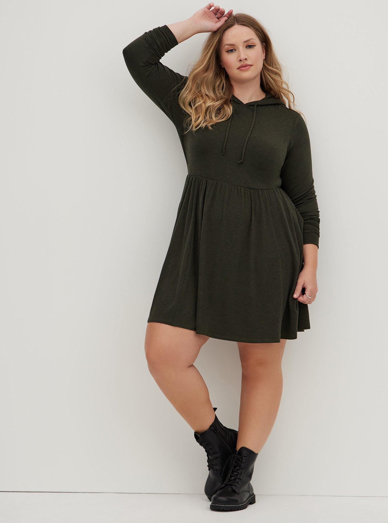 Plus Size Hooded Skater Dress Super Soft Marled Olive Torrid