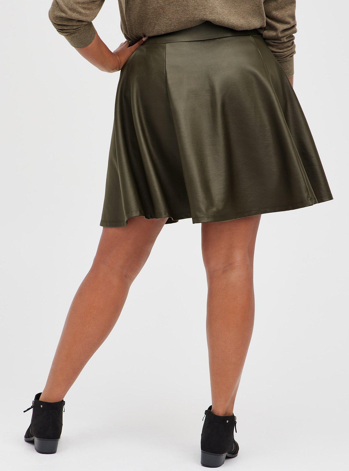 Plus Size Circle Skirt - Ponte Coated Olive, , alternate