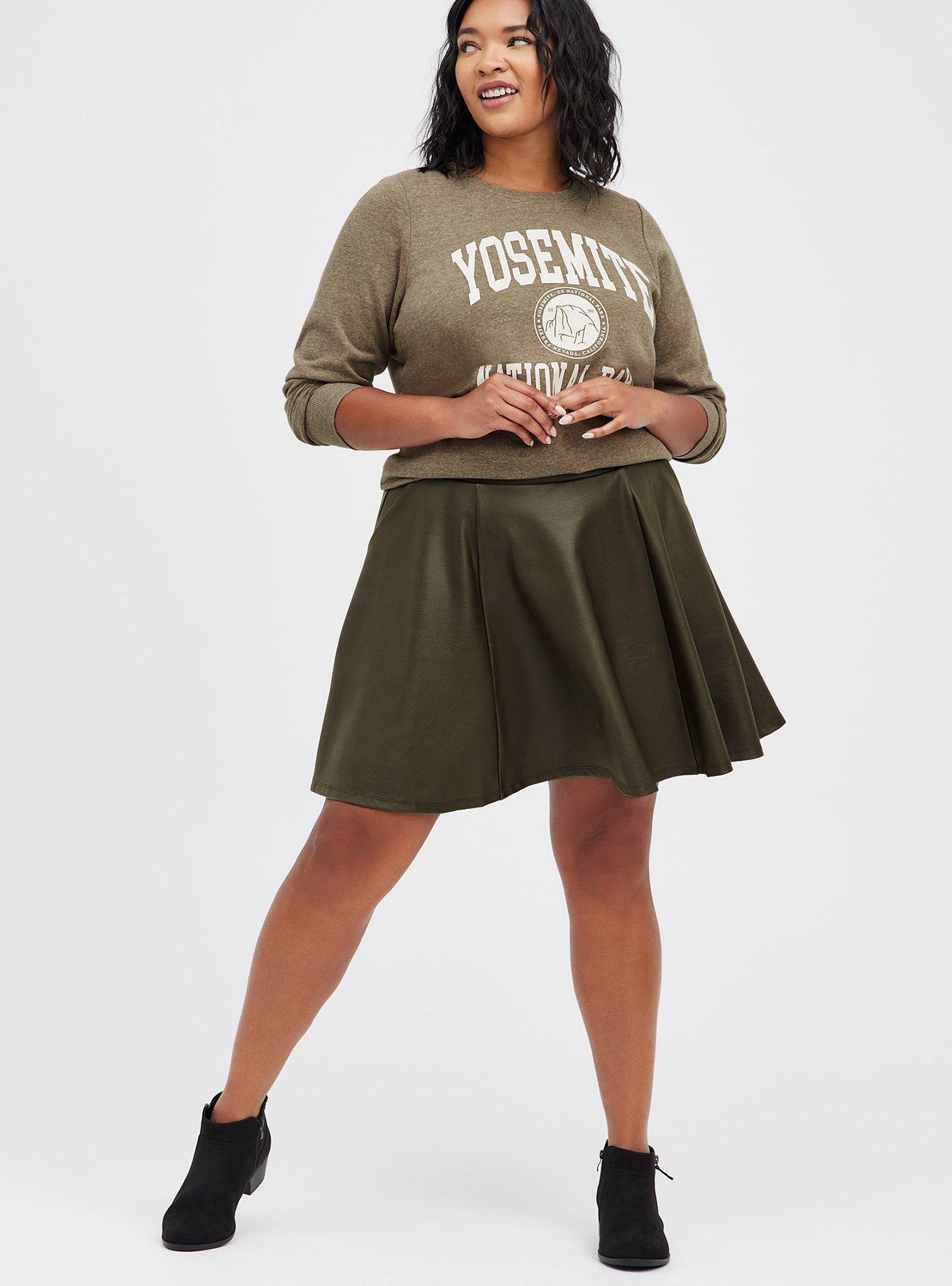 Plus Size Circle Skirt - Ponte Coated Olive, , alternate