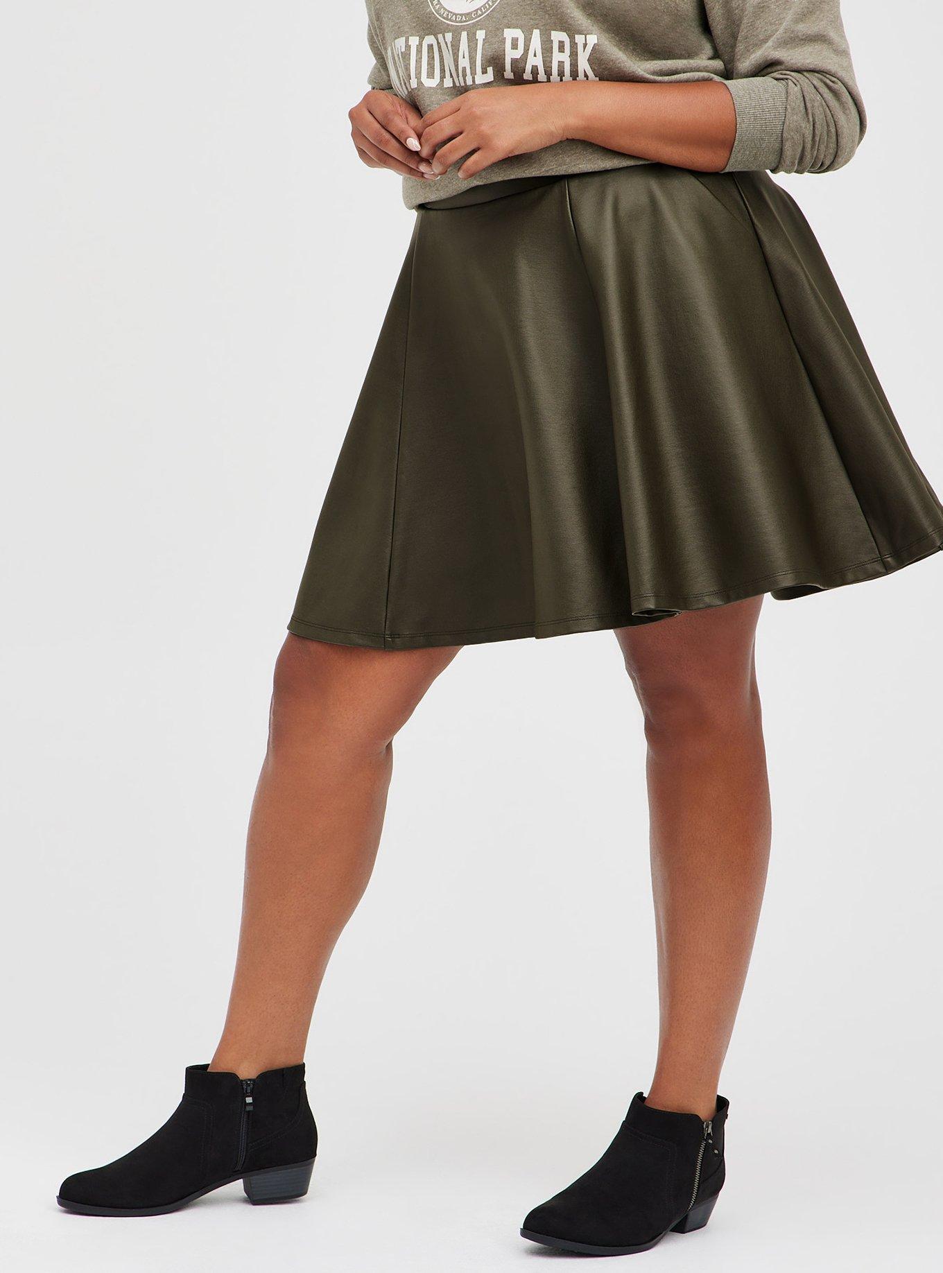 Plus Size Circle Skirt - Ponte Coated Olive, , hi-res