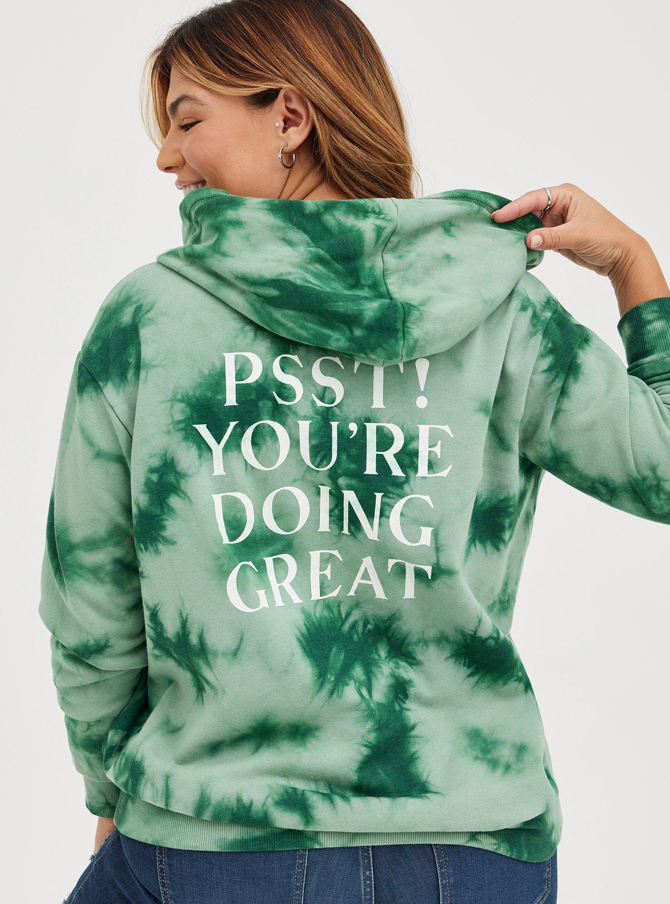 Plus Size Lace Up Hoodie - Cozy Fleece Doing Great Tie Dye Green, GREEN, alternate