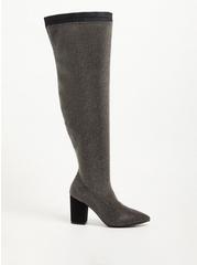 Over The Knee Heel Boot - Stretch Knit Studded Black (WW), BLACK, hi-res