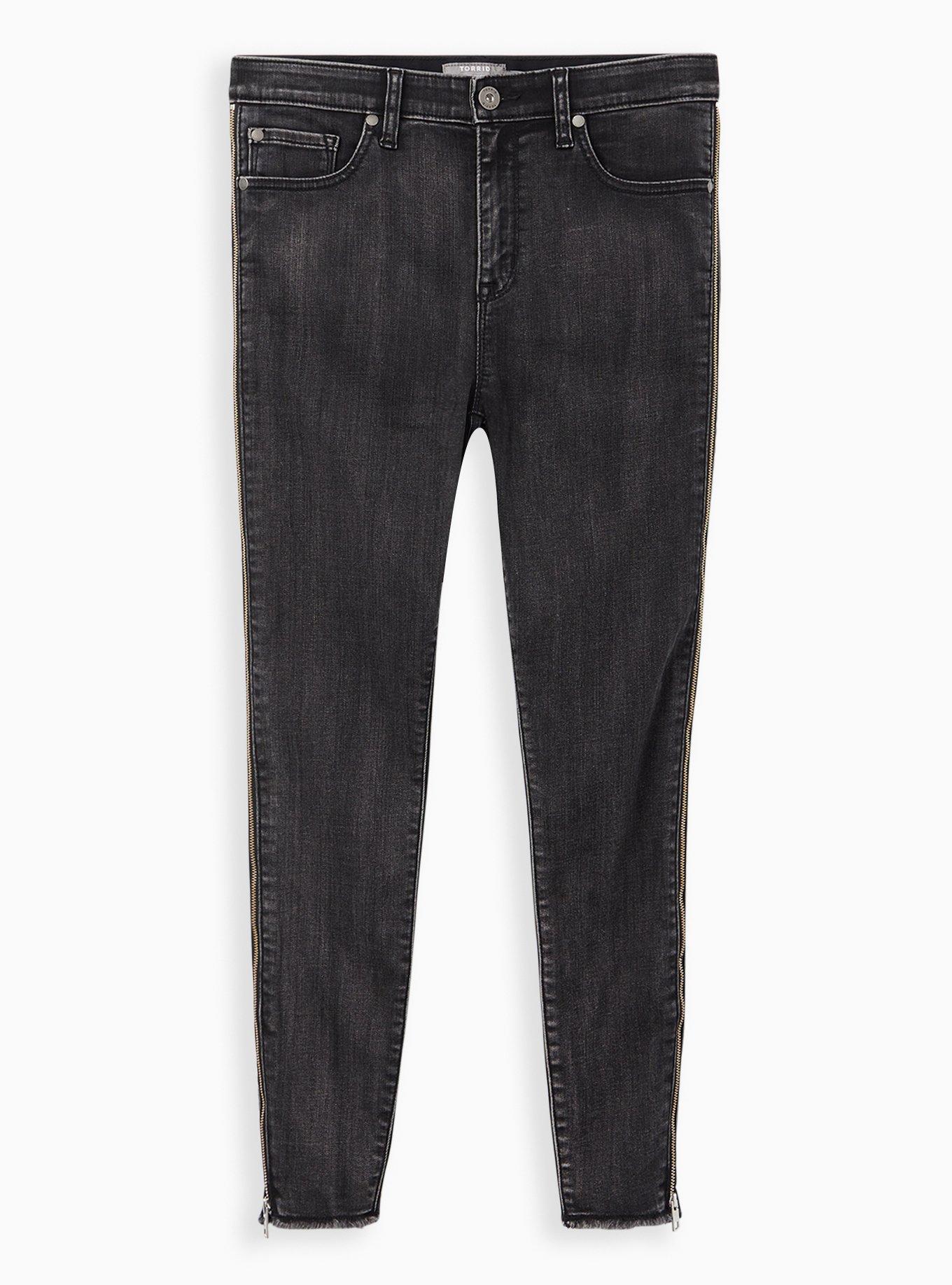 Buy Girls Black Acid Wash Front Zipper Straight Jeans Online at