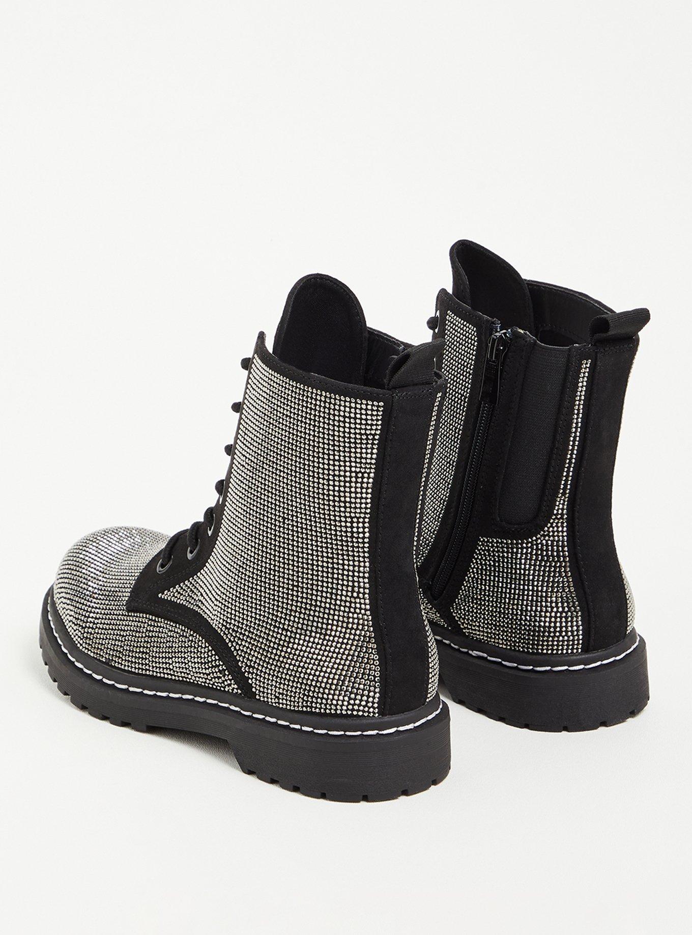 Stevie Chunky Combat Boot - Rhinestone Black (WW), BLACK, alternate