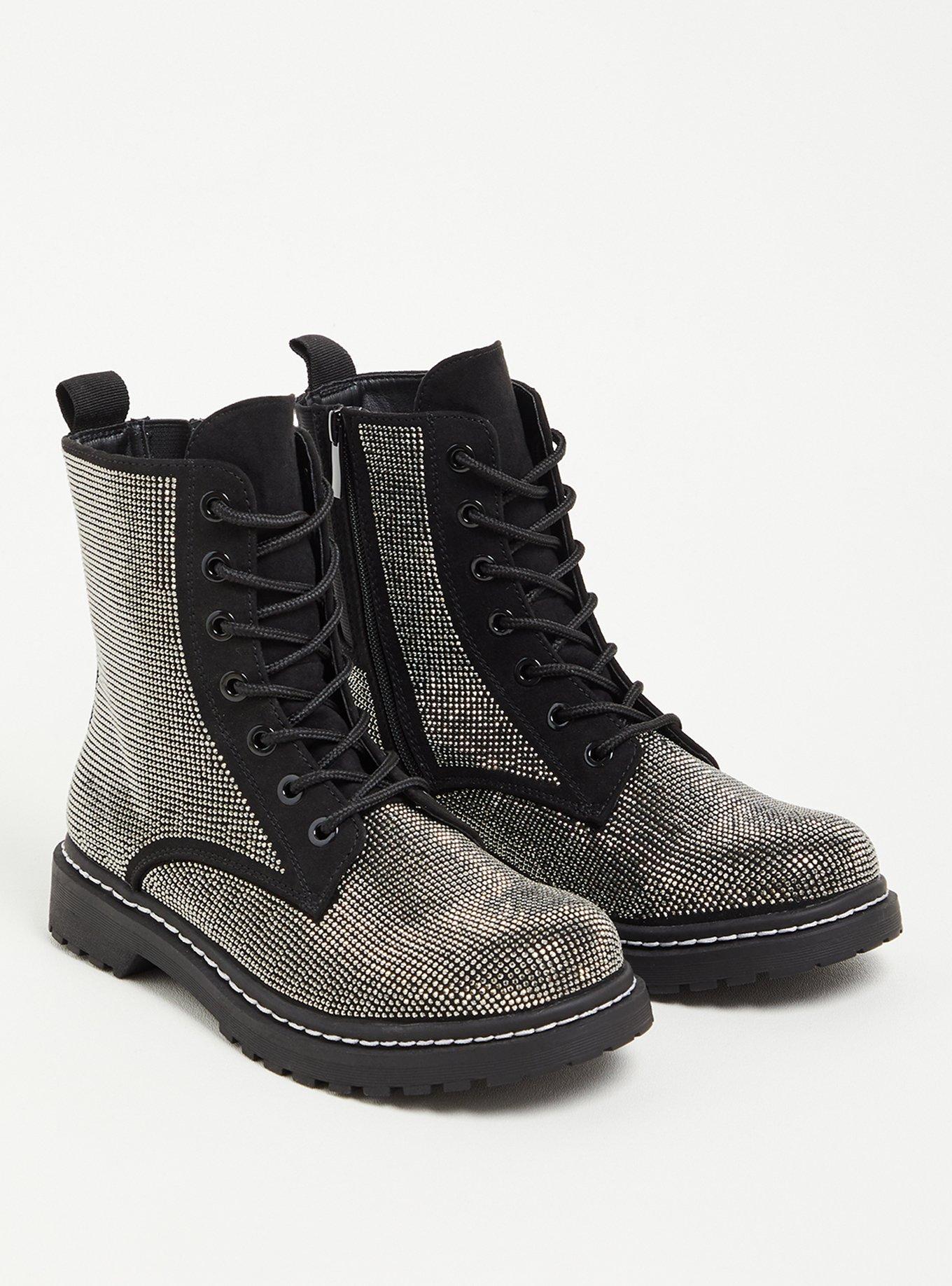 Plus Size Stevie Chunky Combat Boot - Rhinestone Black (WW), , hi-res
