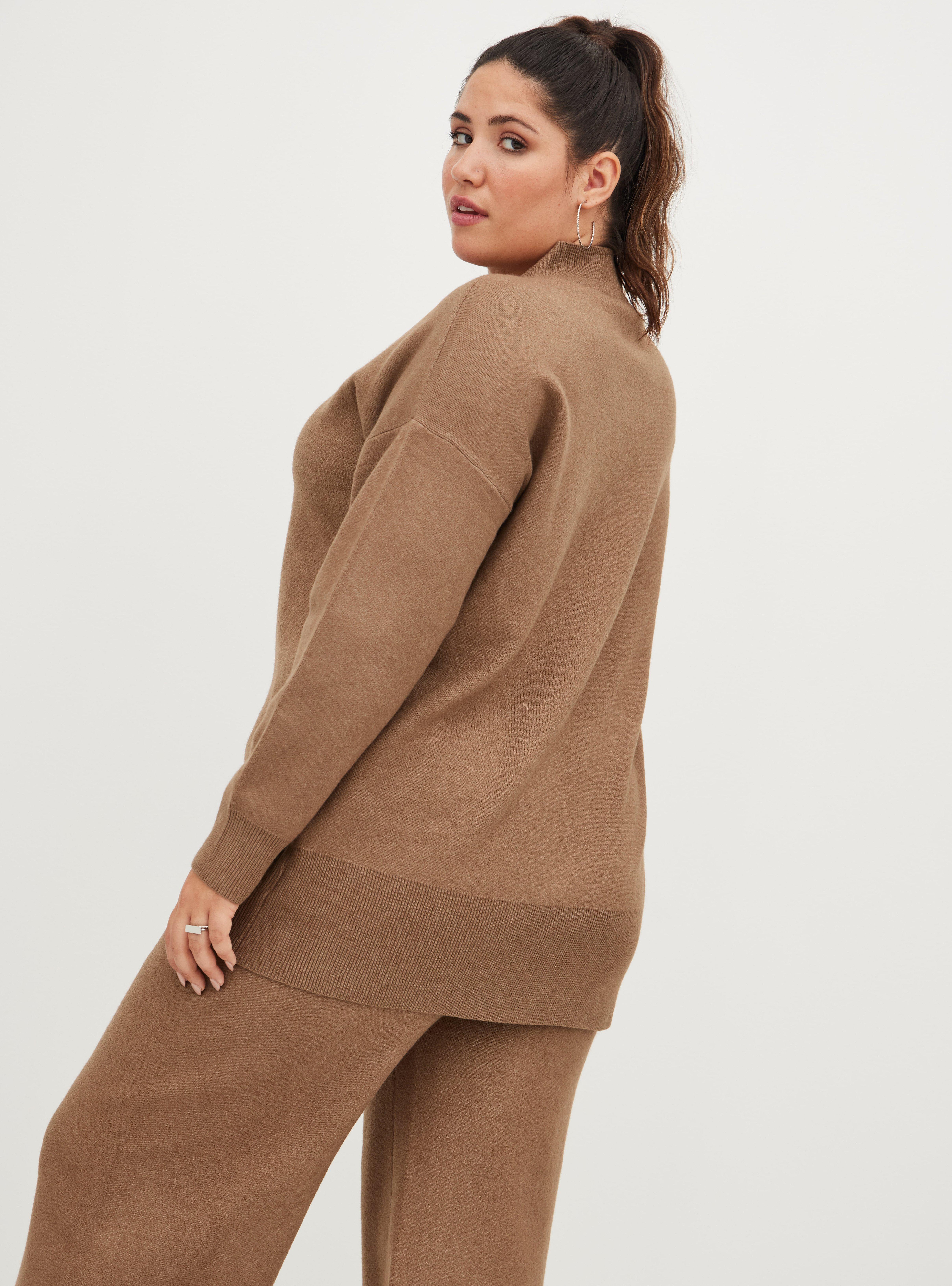 Everyday Plush Pullover Mock Neck Tunic Sweater, BEIGE, alternate