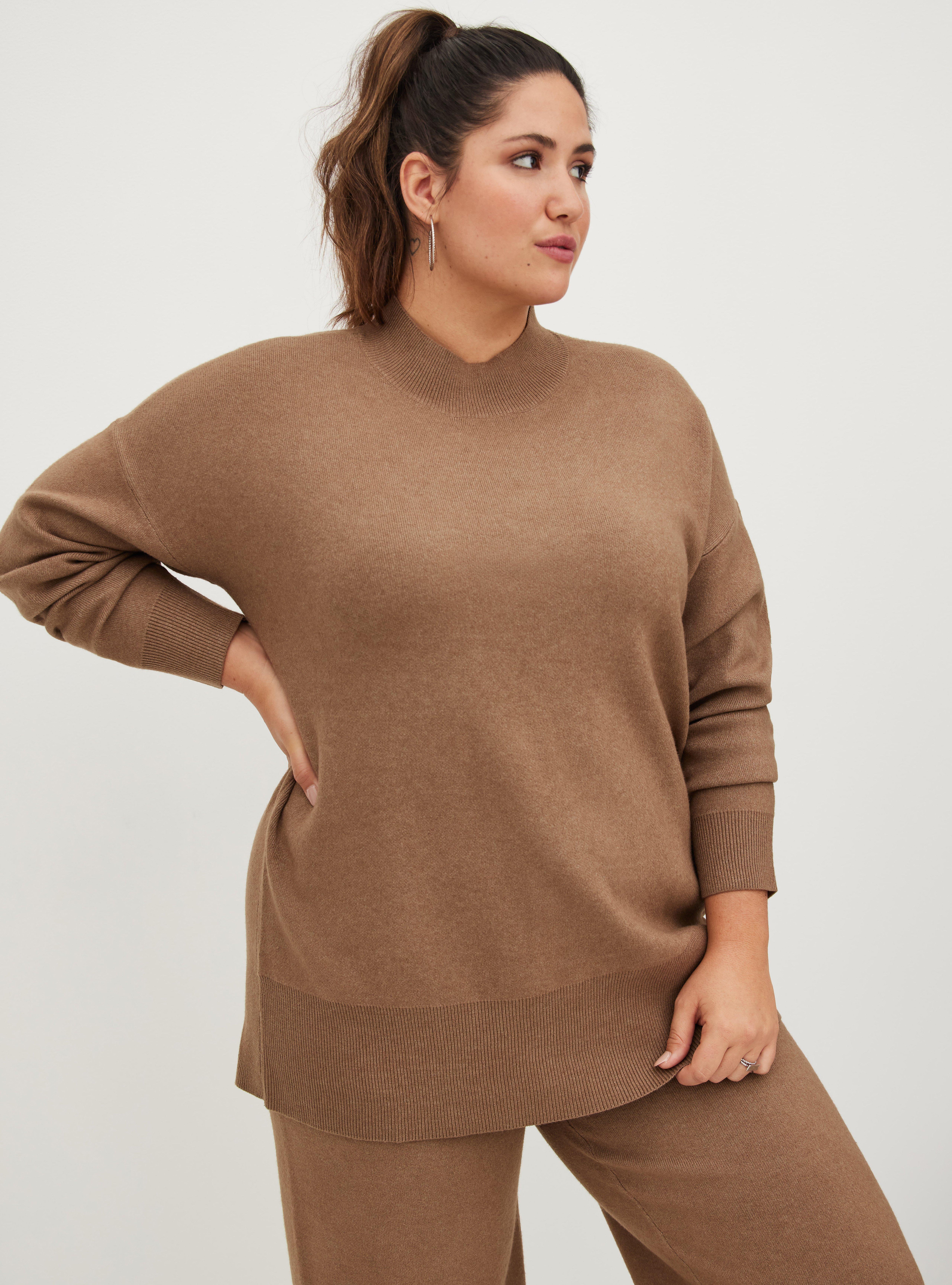 Everyday Plush Pullover Mock Neck Tunic Sweater