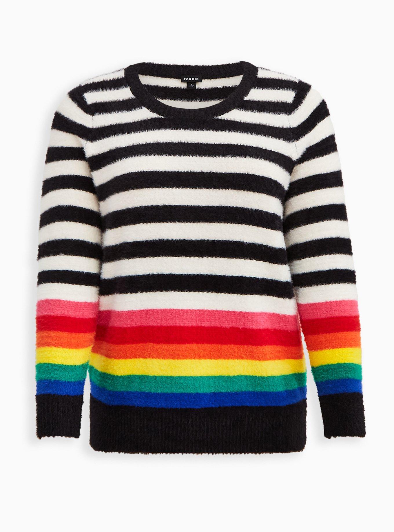 Torrid Women's Plus Size deals 3X Eyelash Crewneck Sweater Rainbow Striped Colorful