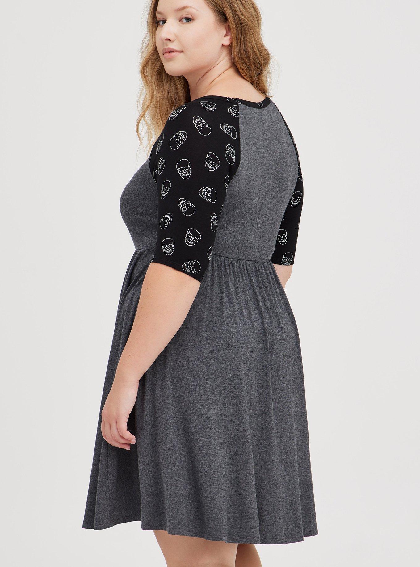Plus Size Skater Dress Super Soft Skull Sleeves Grey Torrid