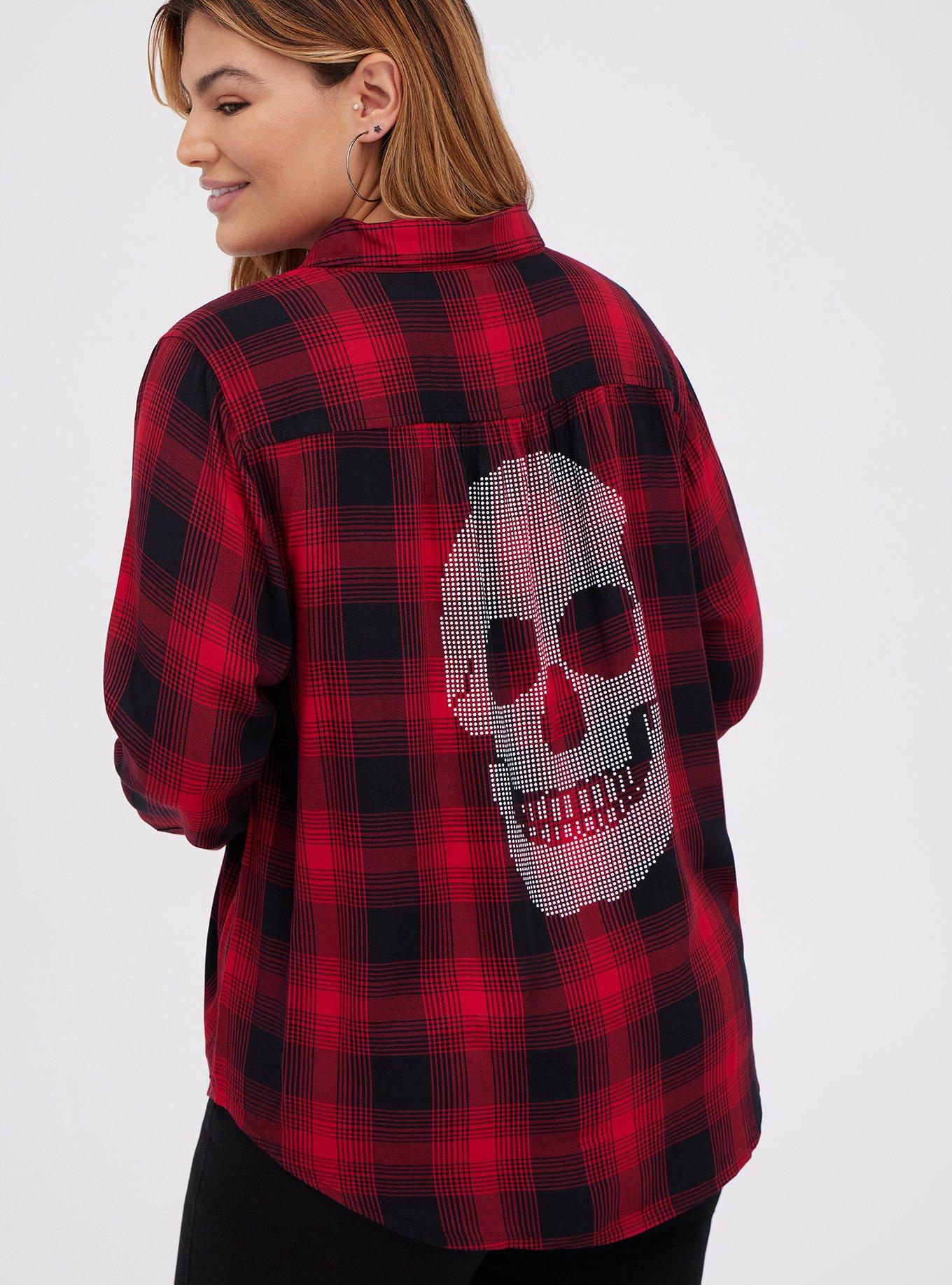 Button-Up Shirt - Twill Plaid Skull Red, PLAID RED, alternate