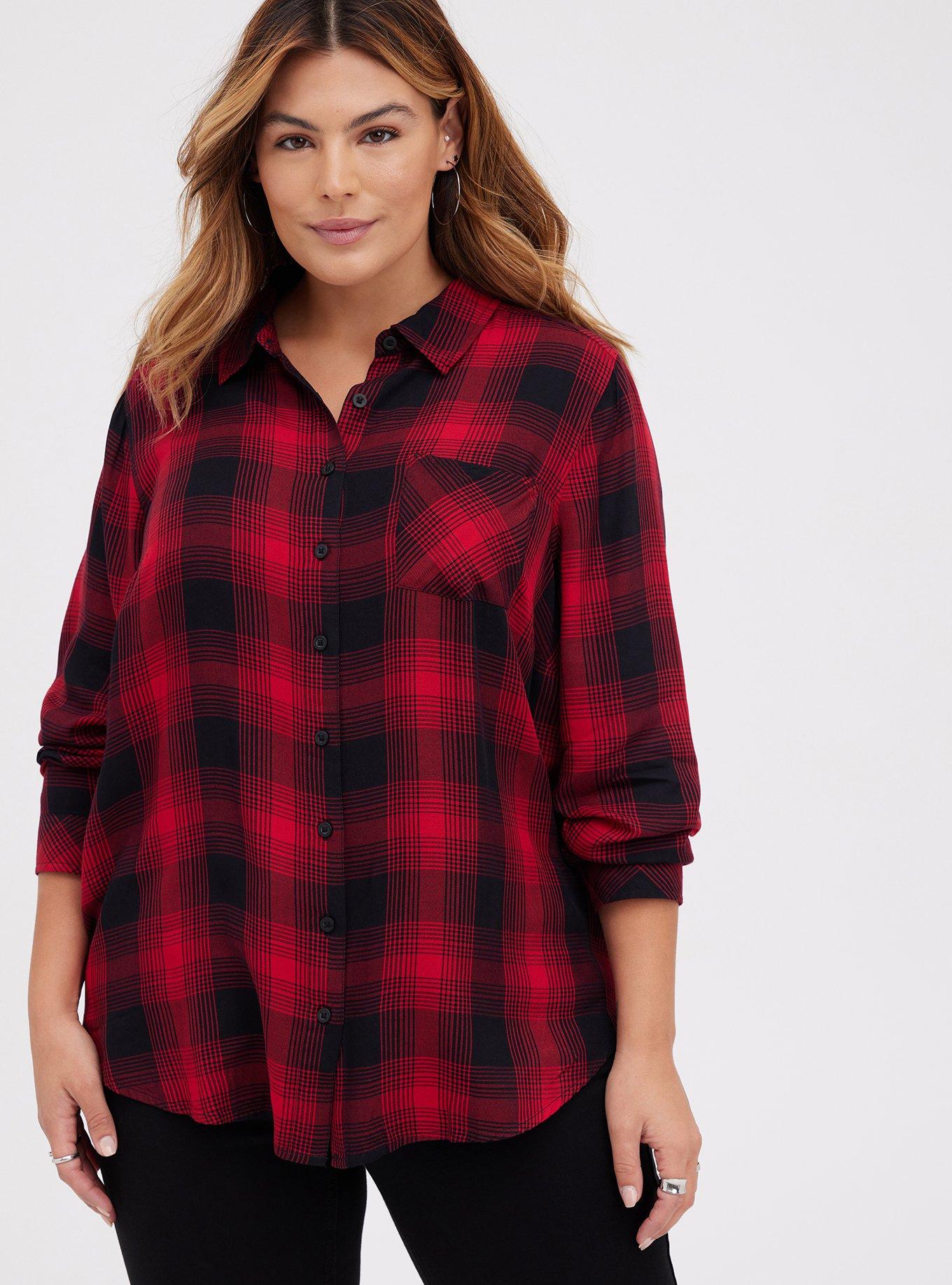 Plus Size Button Up Shirt Twill Plaid Skull Red Torrid