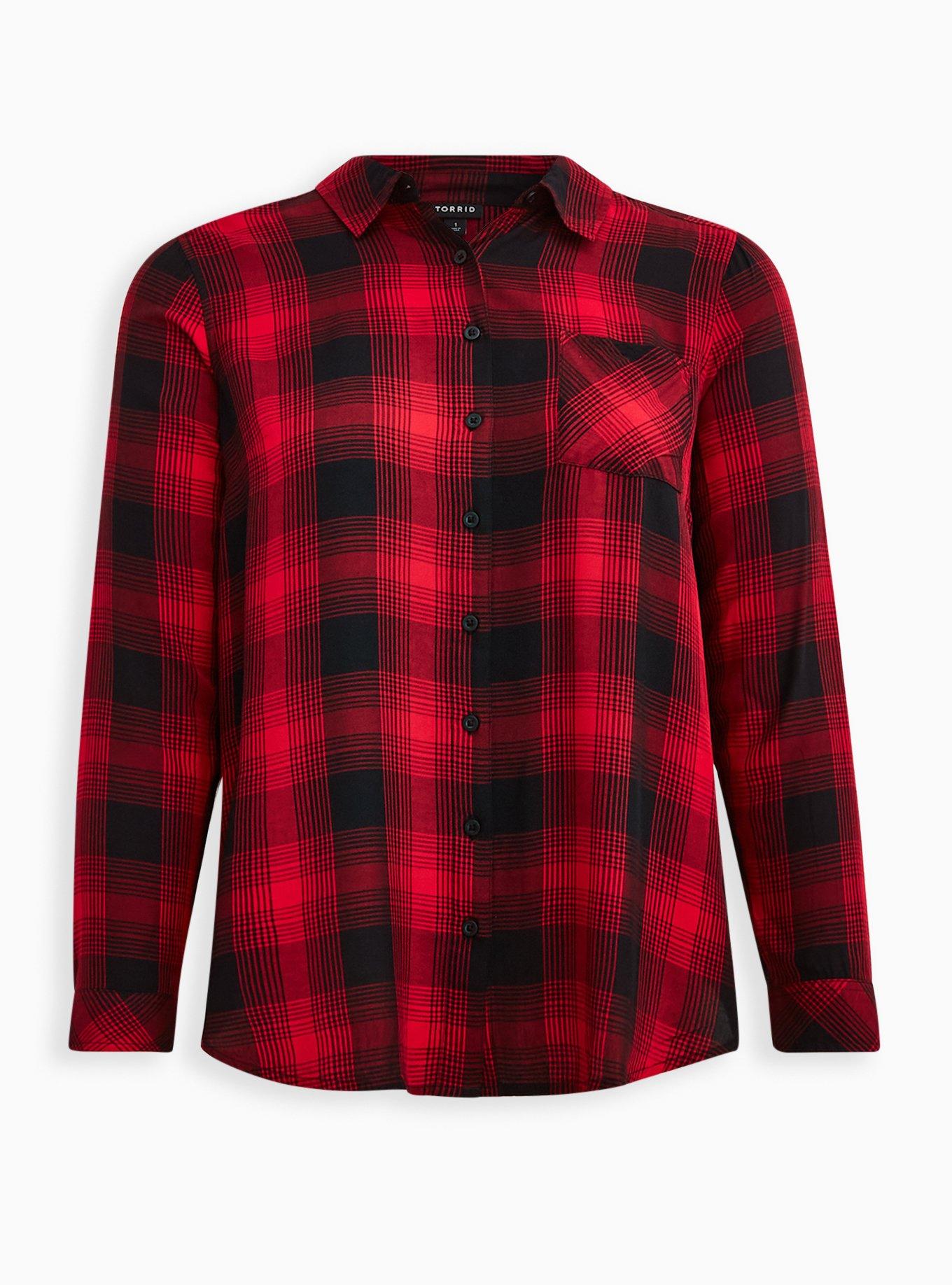 Plus Size Button-Up Shirt - Twill Plaid Skull Red, , hi-res
