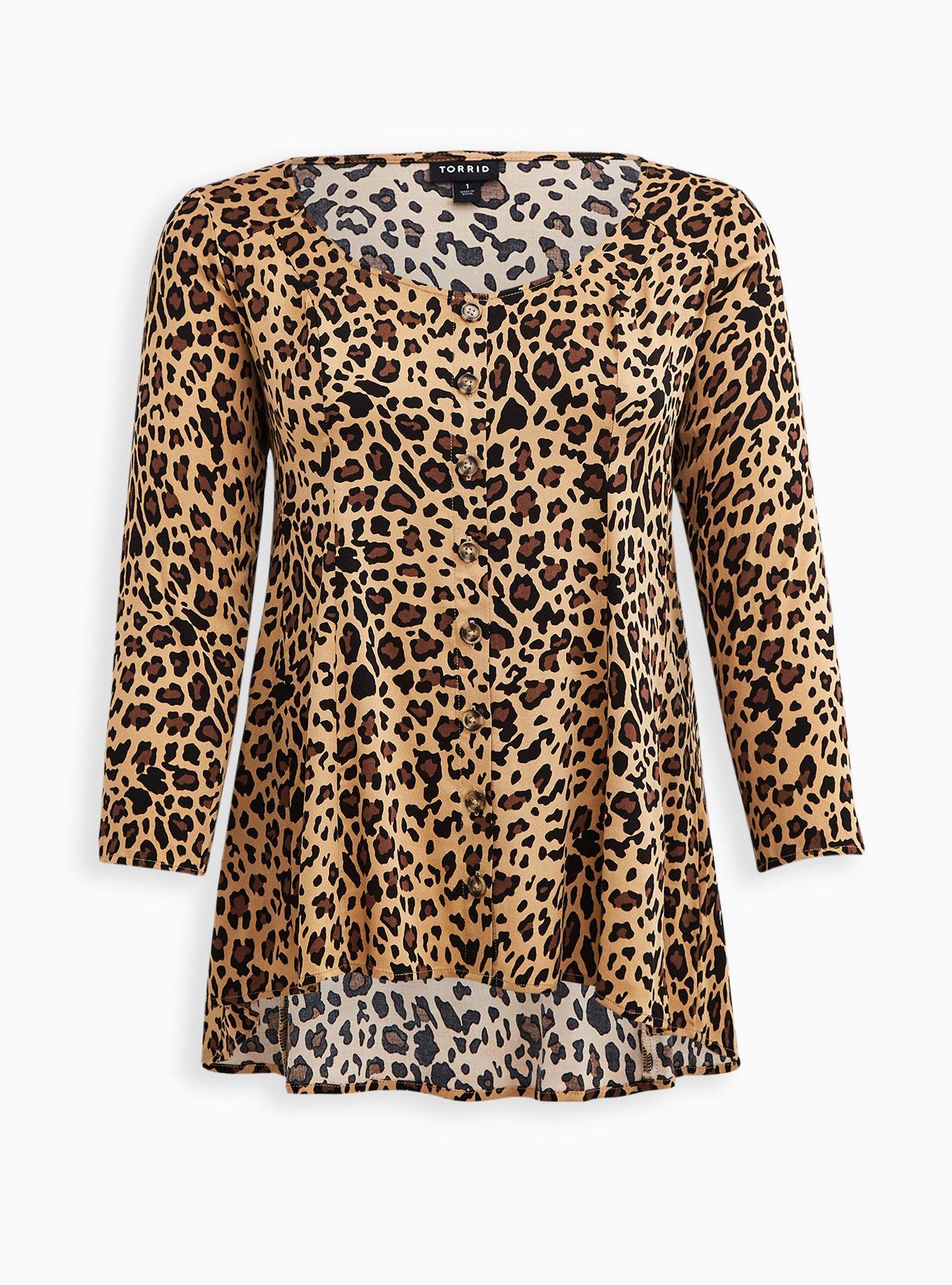 Plus Size - Fit & Flare Blouse - Stretch Challis Leopard Print - Torrid