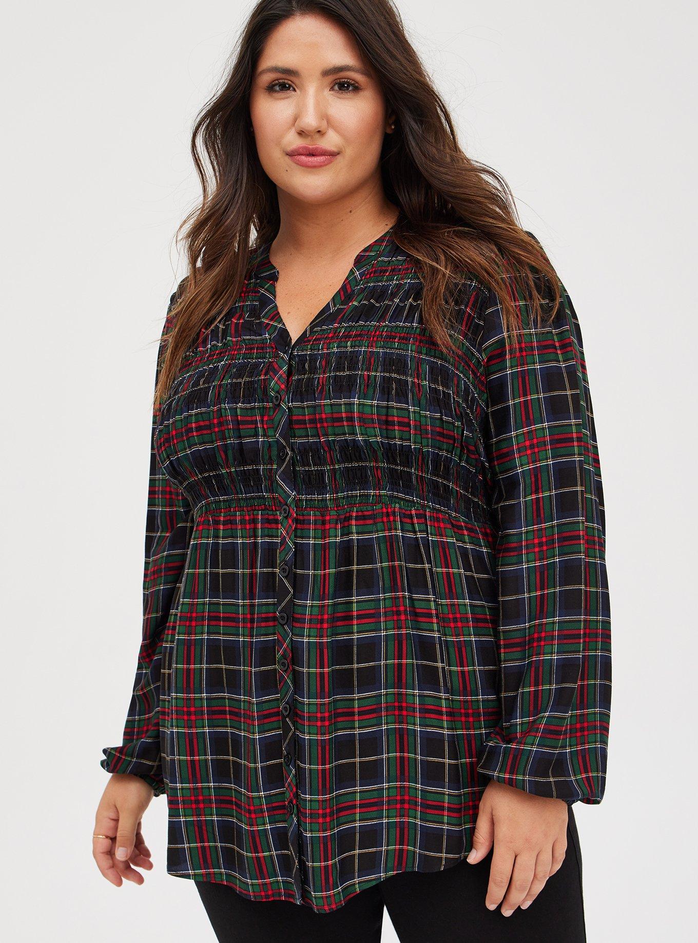 New PLUS SIZE Womens RED BLACK PLAID BABYDOLL SWEATER SHIRT TUNIC 1X 2X 3X  USA