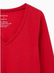 Girlfriend Signature Jersey V-Neck Long Sleeve Tee, RED, alternate