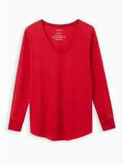 Girlfriend Signature Jersey V-Neck Long Sleeve Tee, RED, hi-res
