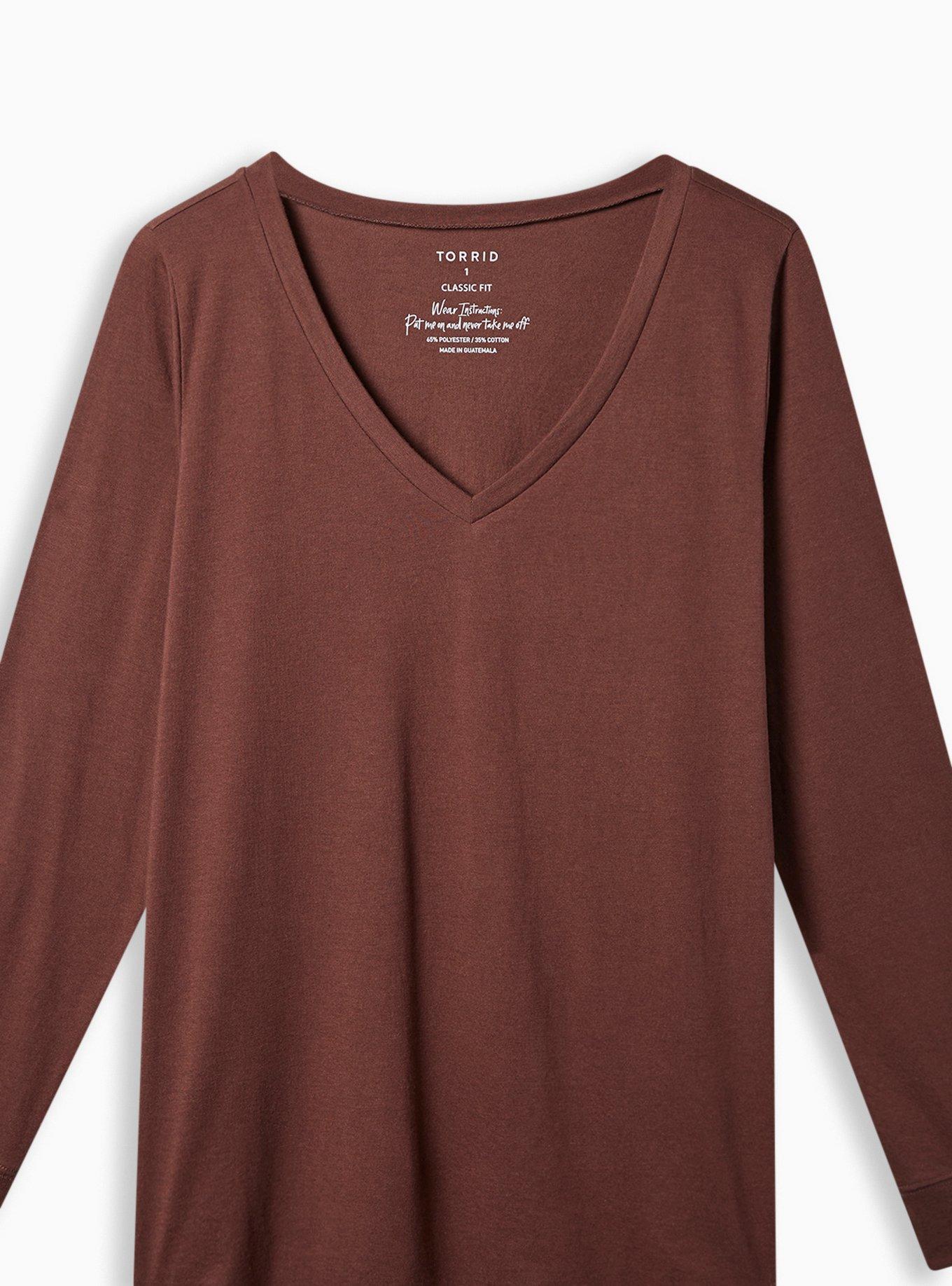 Plus Size Girlfriend V-Neck Long Sleeve Tee, DEEP MAHOGANY, alternate