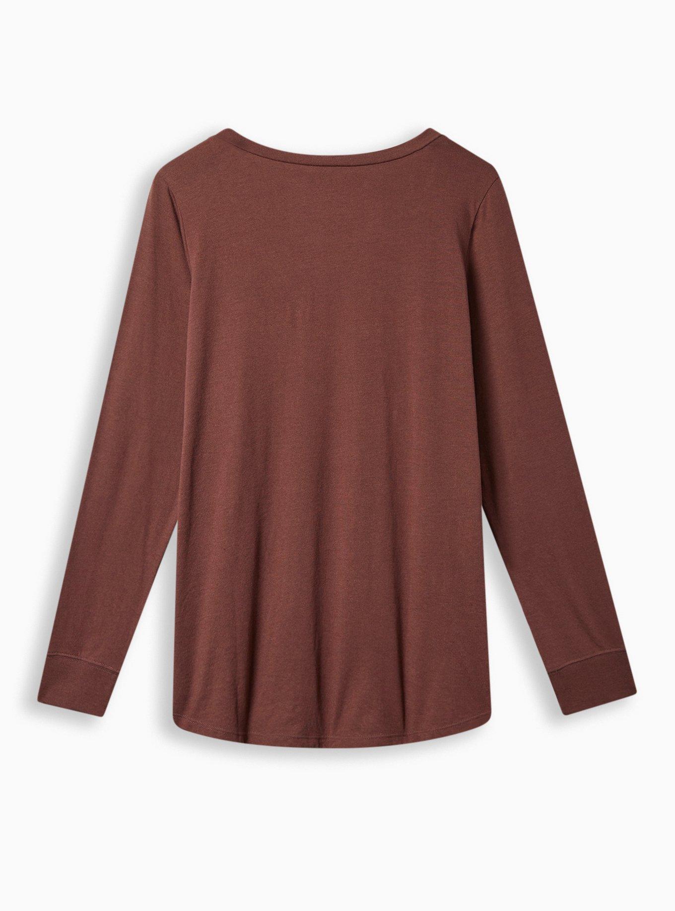 Plus Size Girlfriend V-Neck Long Sleeve Tee, DEEP MAHOGANY, alternate
