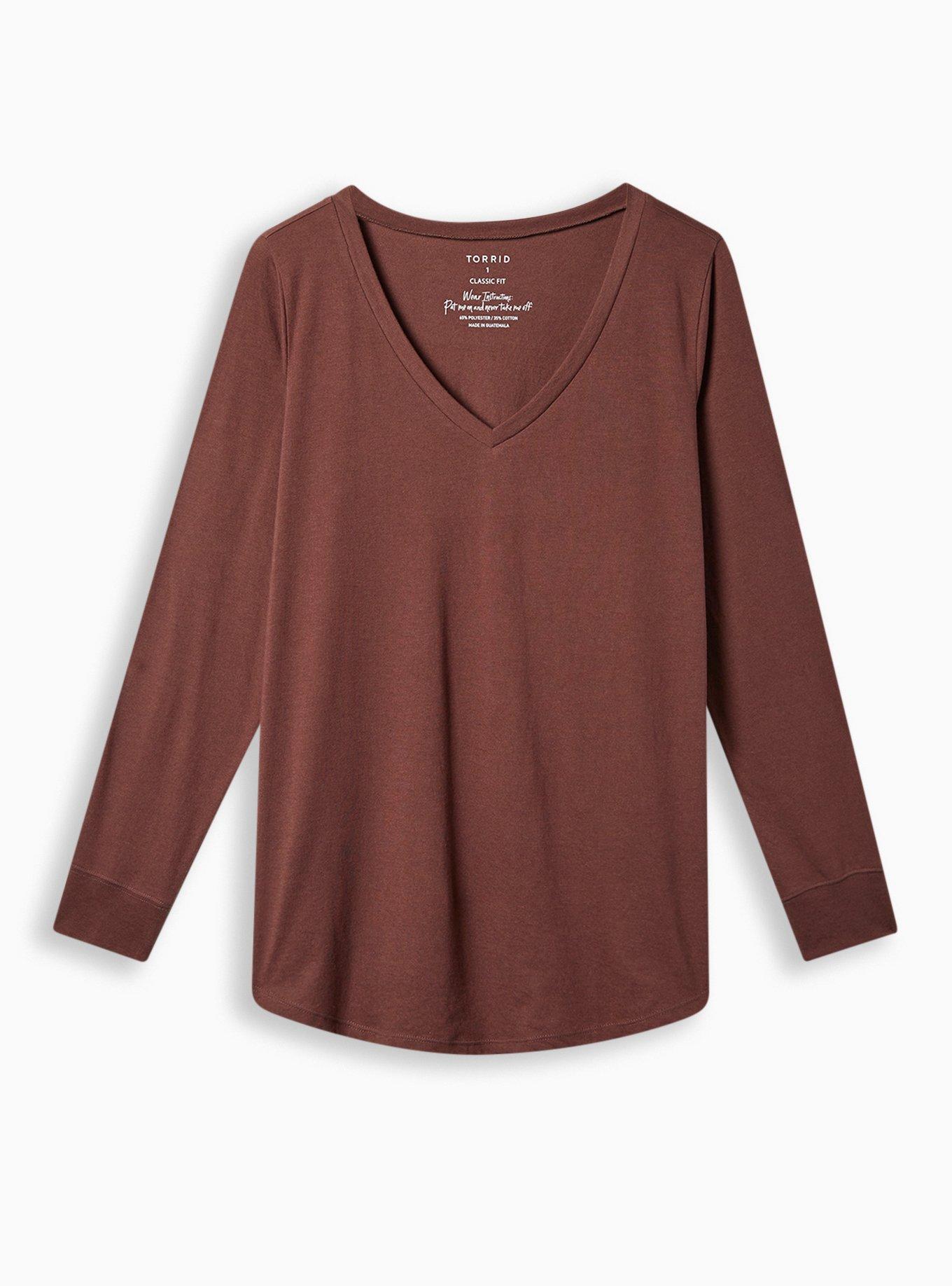 Plus Size Girlfriend V-Neck Long Sleeve Tee, DEEP MAHOGANY, hi-res