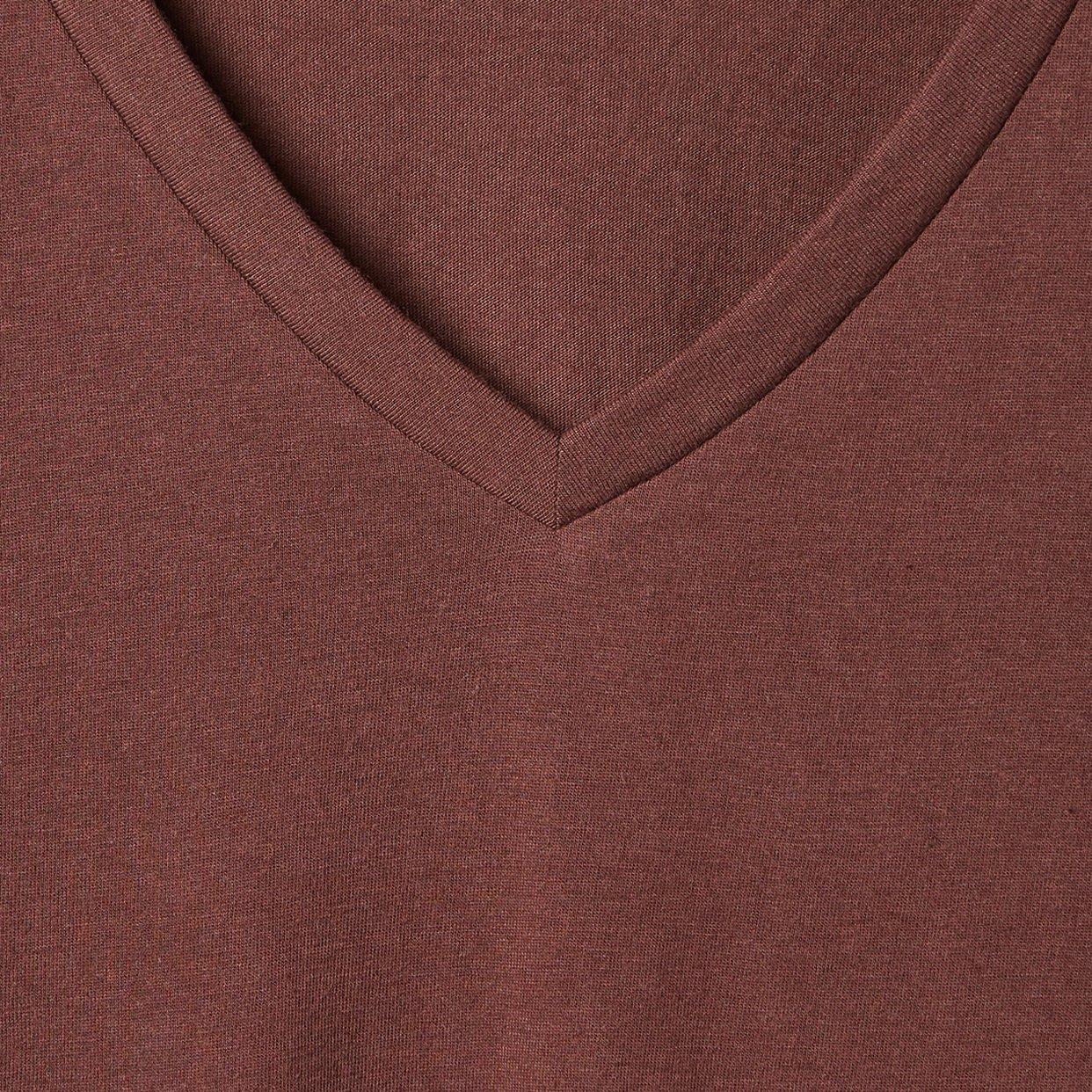 Plus Size Girlfriend Signature Jersey V-Neck Long Sleeve Tee, DEEP MAHOGANY, swatch