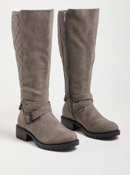 Quilted Chain Knee Boot (WW), GREY, hi-res
