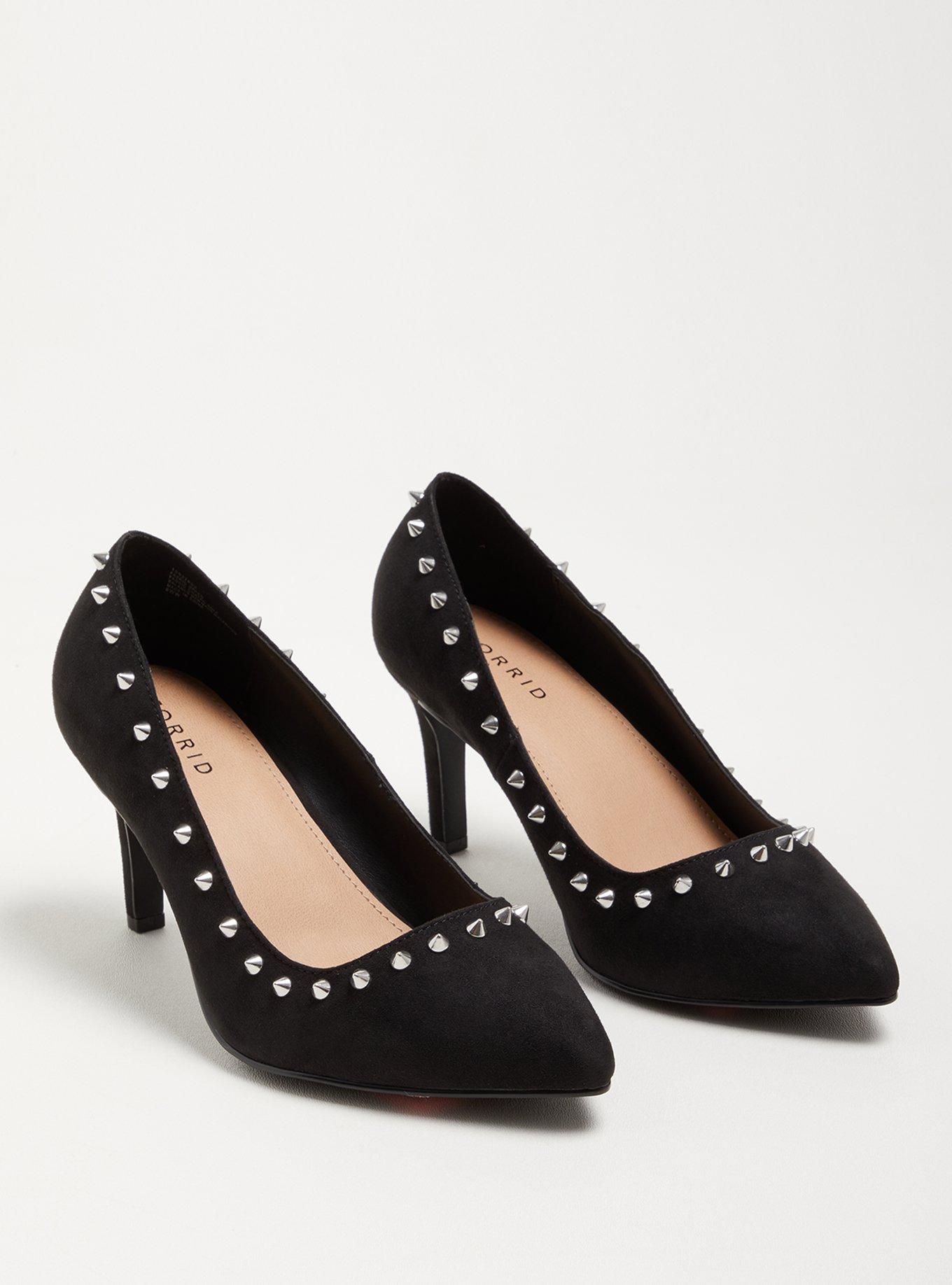 Allover Spiked Heel Shoe - Faux Suede Black (WW), , hi-res