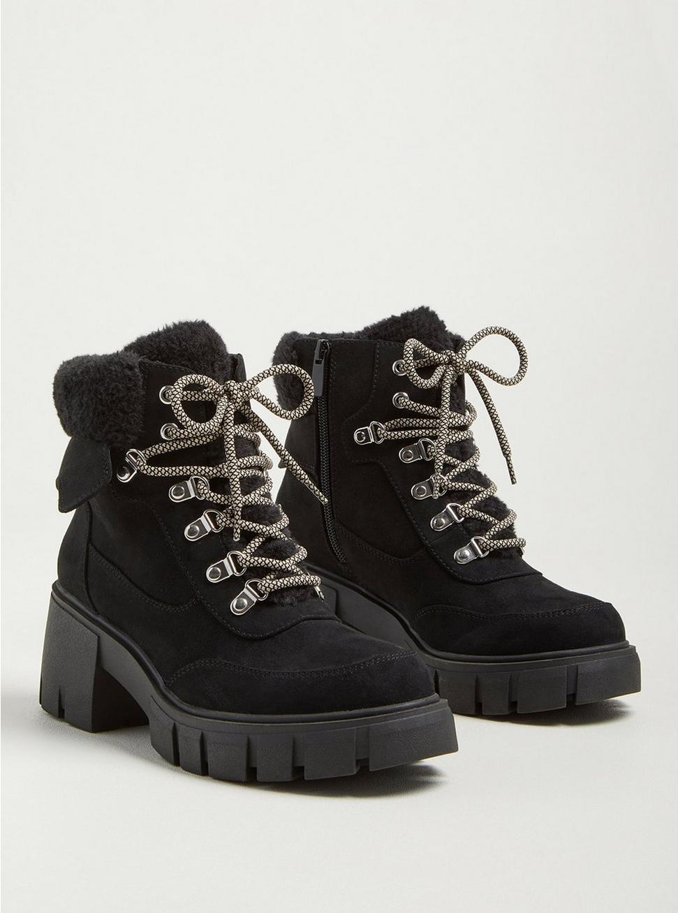 Shearling Laceup Chunky Bootie - Black (WW), BLACK, hi-res