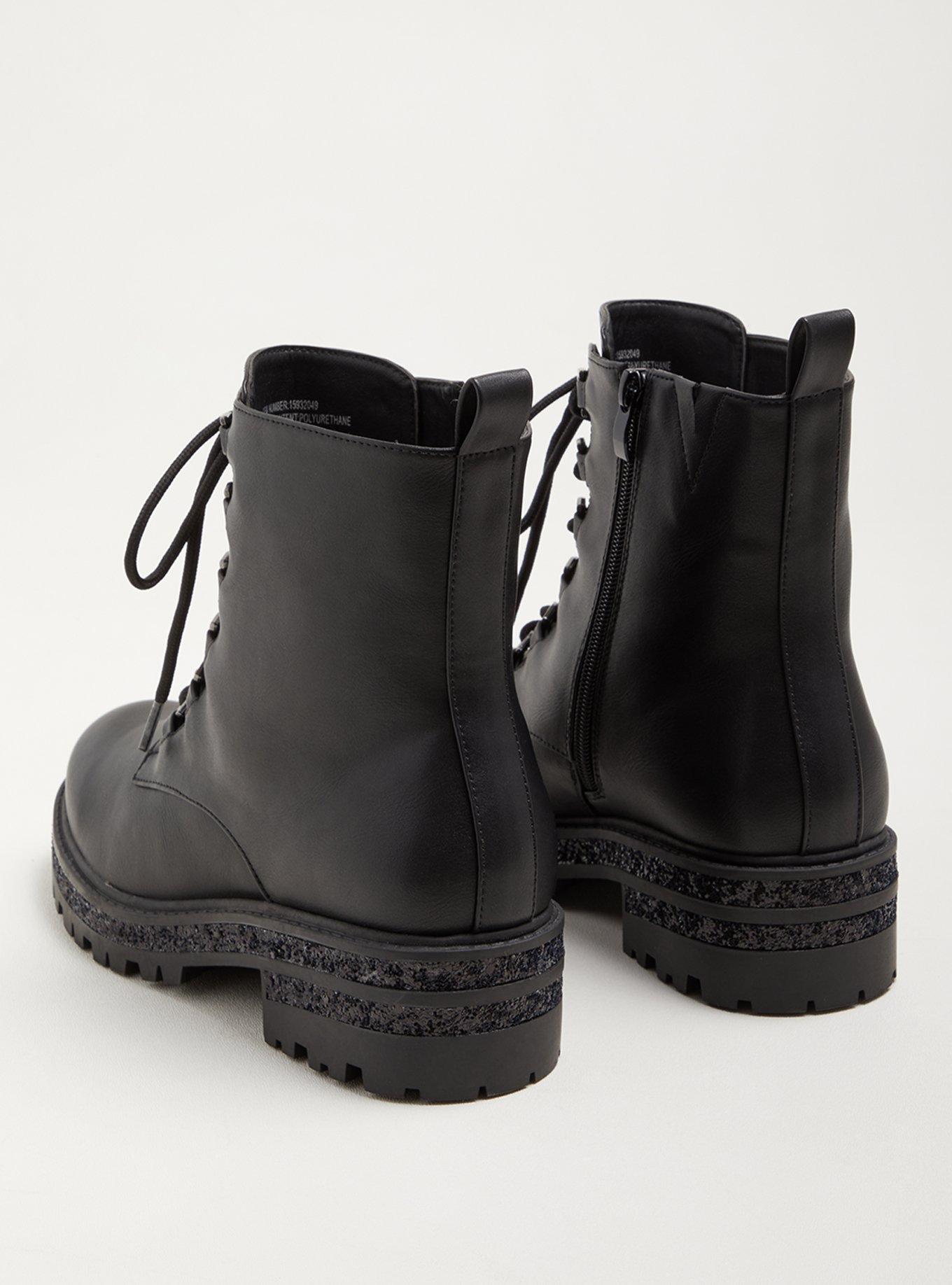 Glitter Outsole Lace-Up Bootie - Black Faux Leather (WW), BLACK, alternate