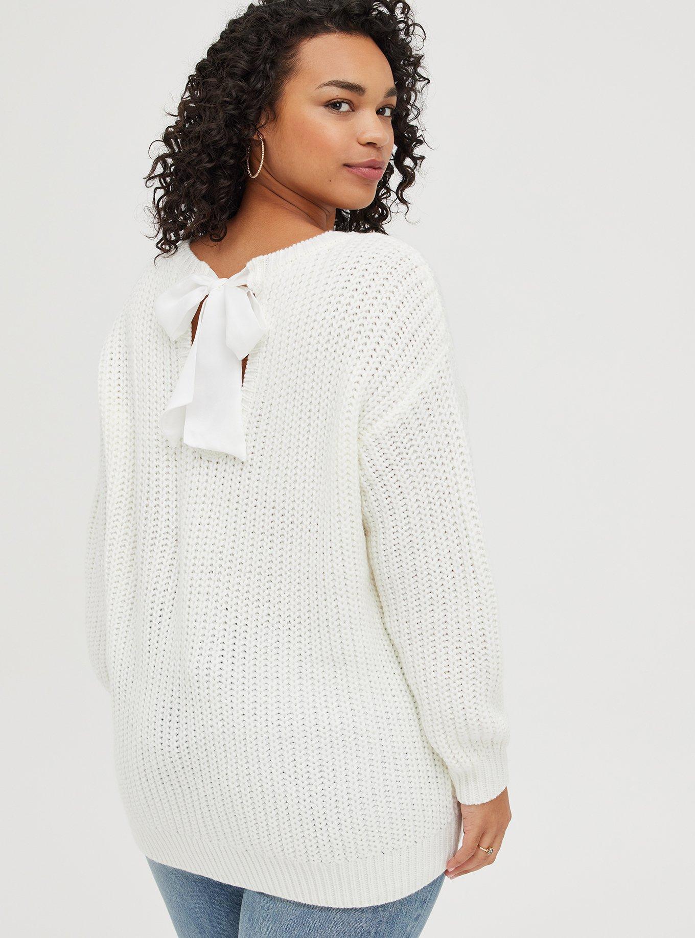 Cardigan Tie Back Sweatshirt Plus Size Cable Sweater Tie Back