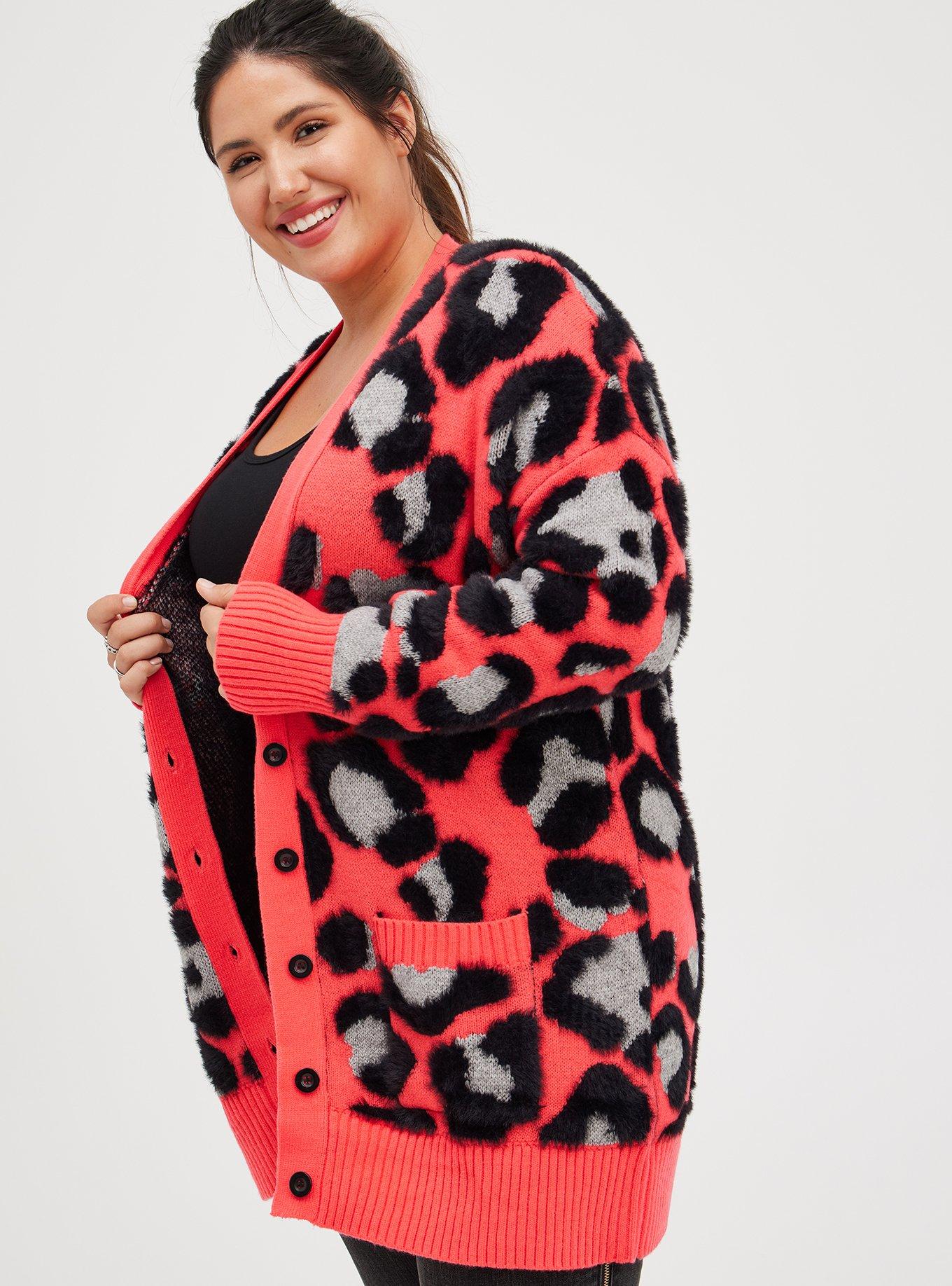 Plus Size Colorblock Leopard Print Cutout Sweater