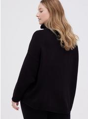 Pullover Mock Neck Drop Shoulder Sweater, BLACK, alternate
