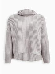 Pullover Mock Neck Drop Shoulder Sweater, LIGHT GREY, hi-res