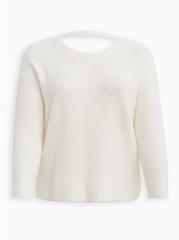 Plus Size Pullover Lace Trim V-Neck Sweater, WHITE, hi-res