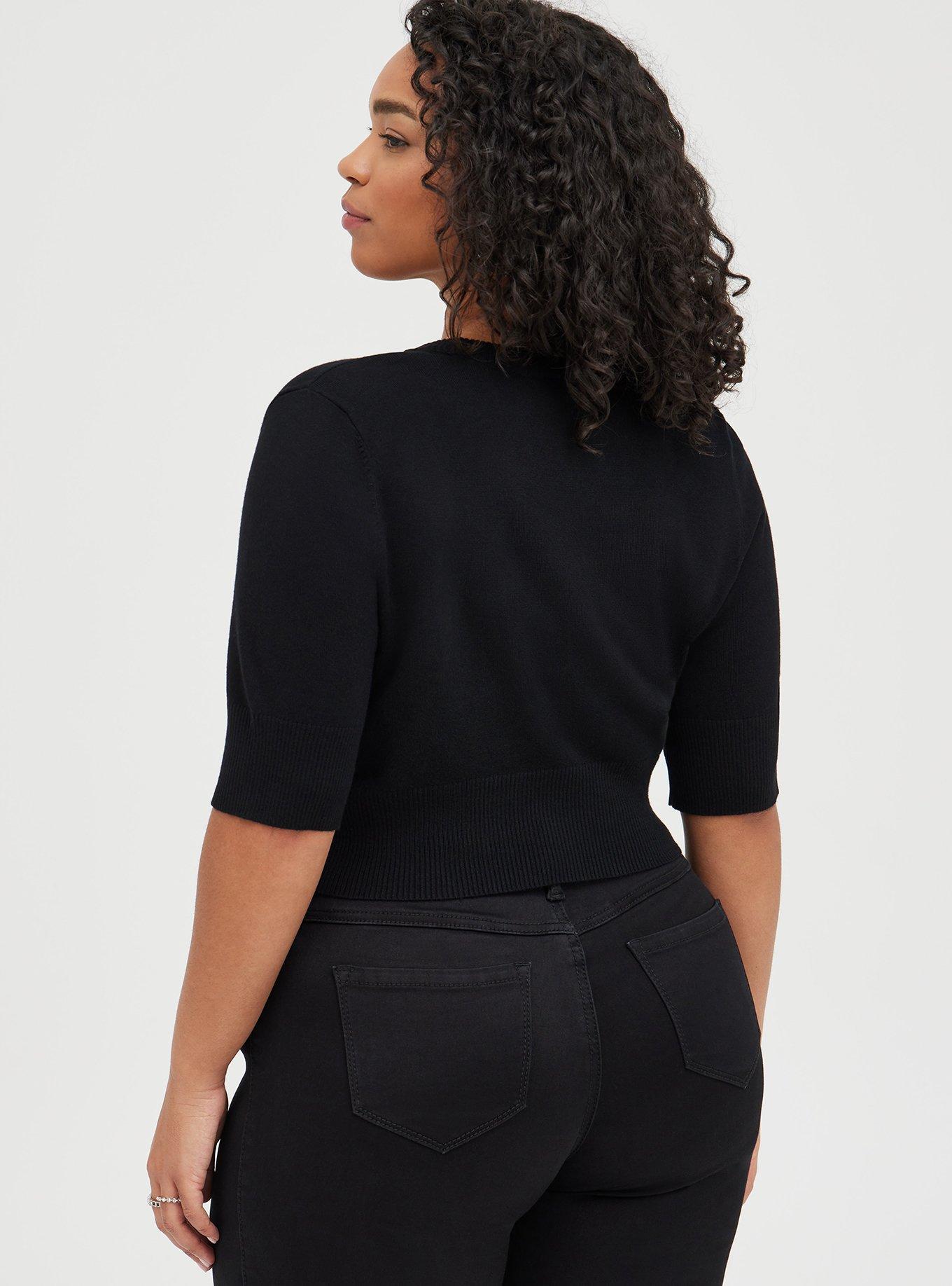 Plus Size Cropped Cardigan - Embellished Black, DEEP BLACK, alternate