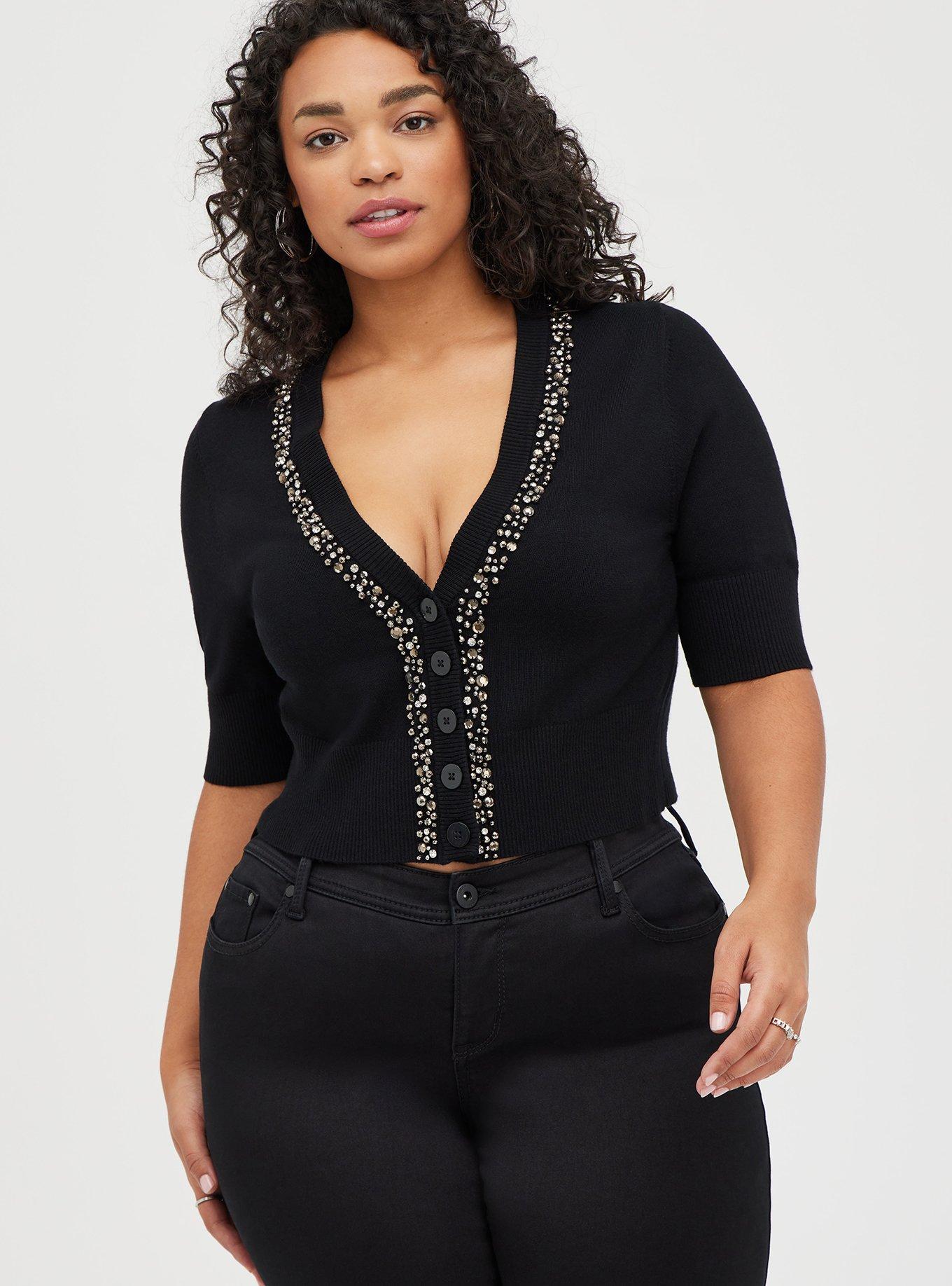 Plus Size - Cropped Cardigan - Embellished Black - Torrid