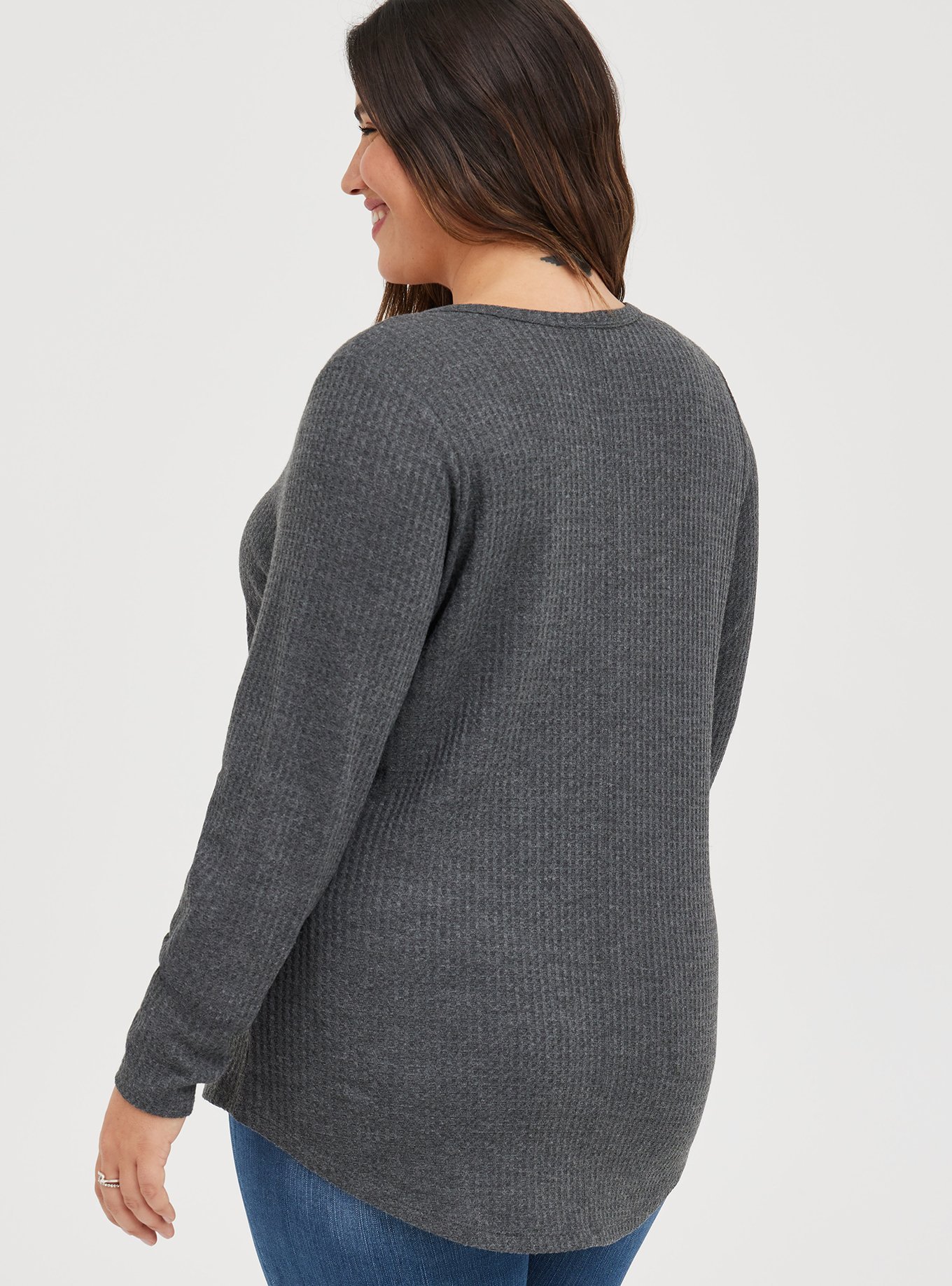 Plus Size - Waffle Notch Neck Long Sleeve Tee - Torrid