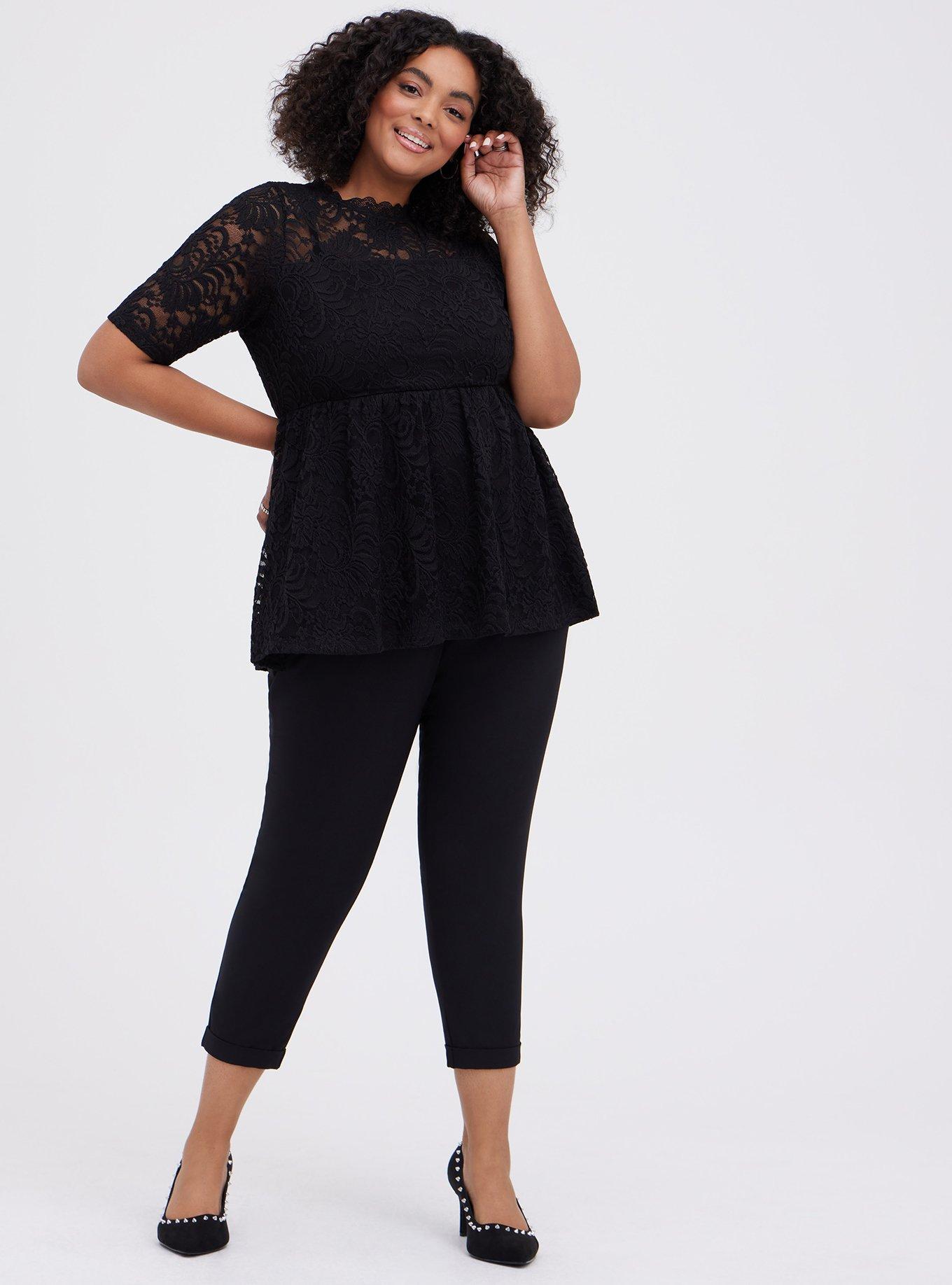 Plus Size - Babydoll Lace High Neck Short Sleeve Top - Torrid